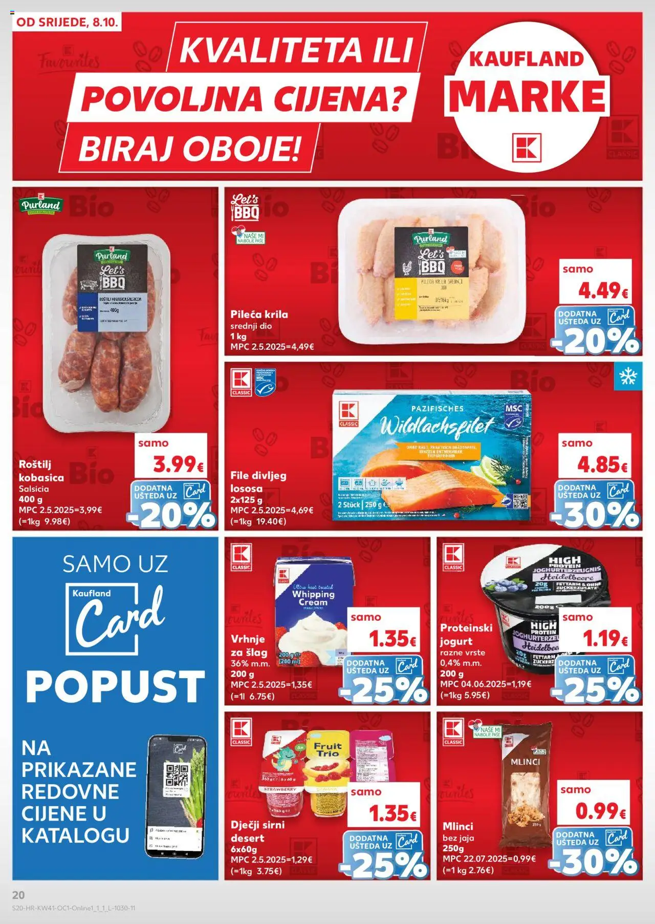Kaufland katalog | vrijedi od 08.10.2025 | Stranica: 20 | Proizvodi: Pileća krila, Vrhnje za šlag, Mlinci, Kobasica