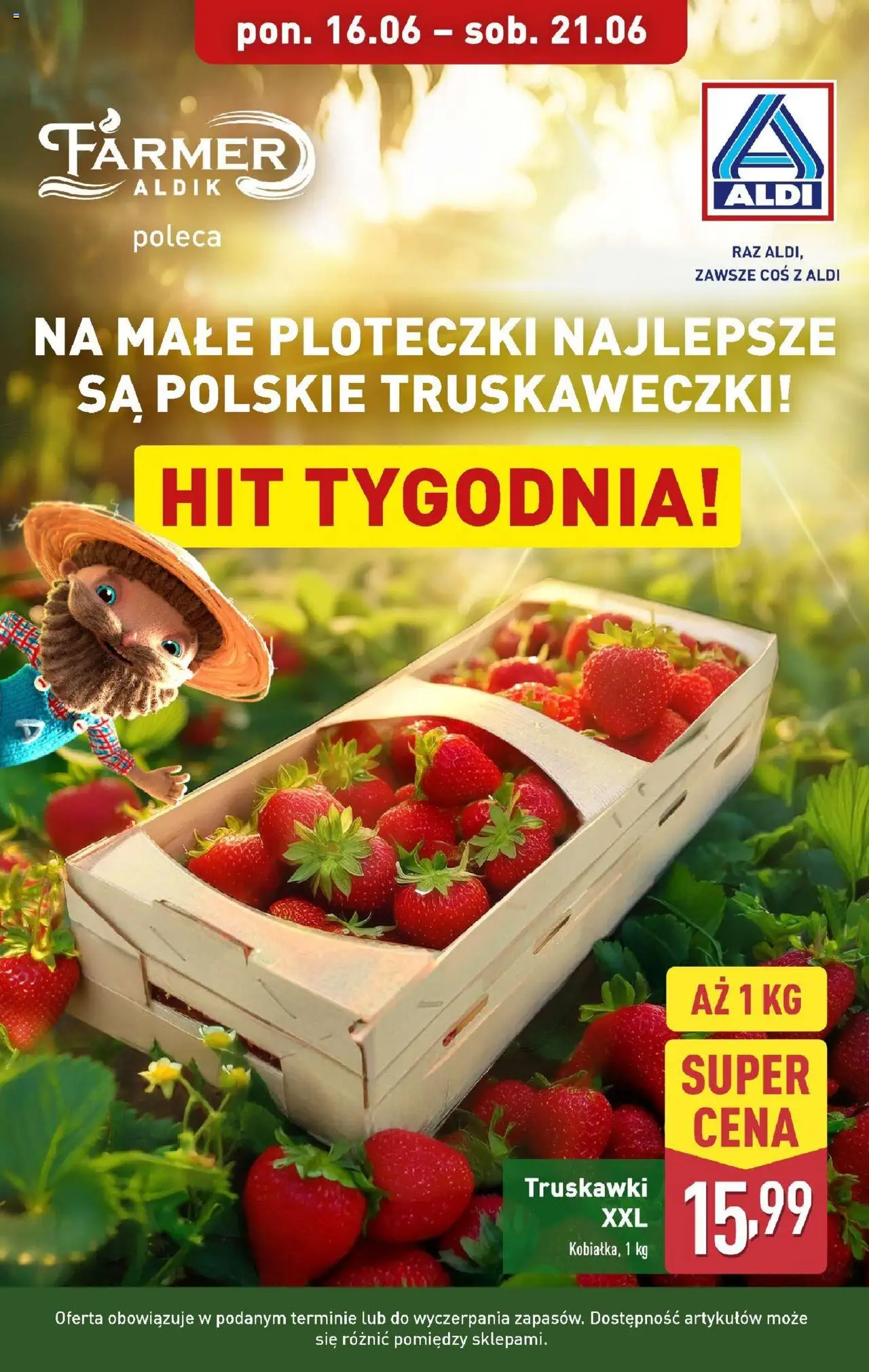 Aldi Gazetka - Promocja truskawki od 16.06.2025 | Strona: 1 | Produkty: Truskawki