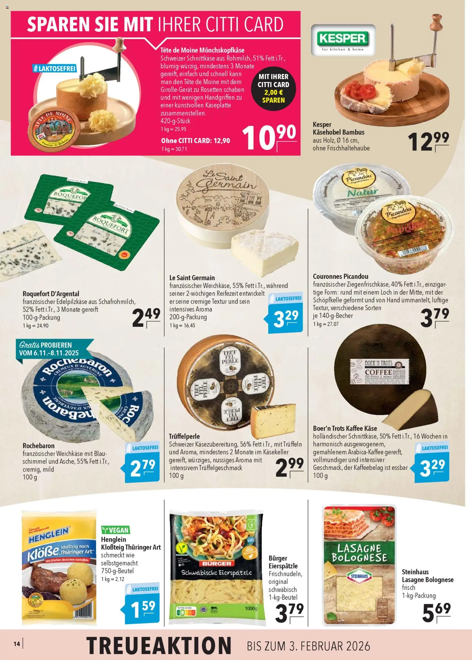 CITTI Markt Prospekt 	 – gültig ab 05.11.2025 | Seite: 14 | Produkte: Käse, Kaffee, Burger, Creme
