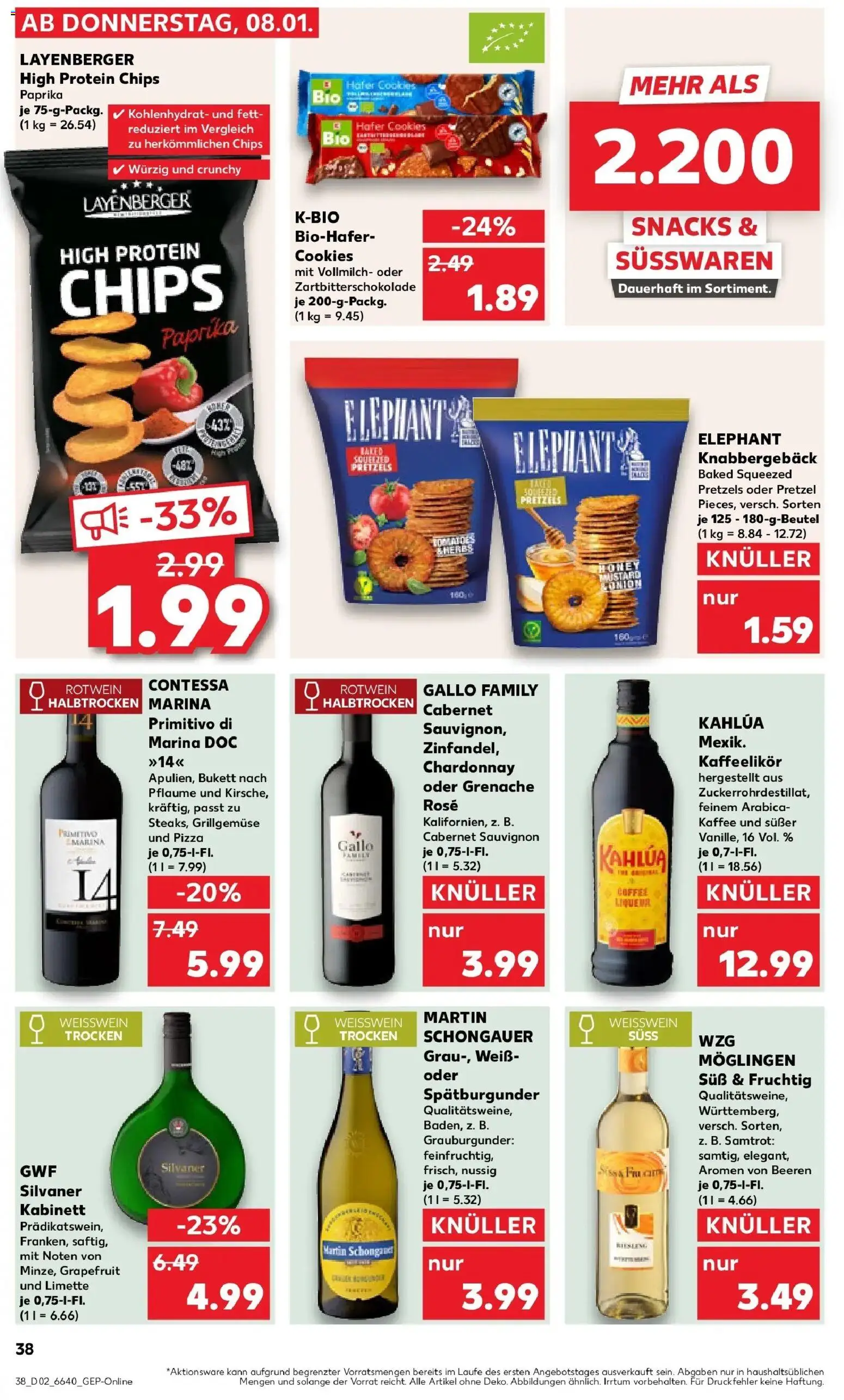 Kaufland prospekt Aalen	 – gültig ab 08.01.2026 | Seite: 36 | Produkte: Weißwein, Rotwein, Limette, Chips
