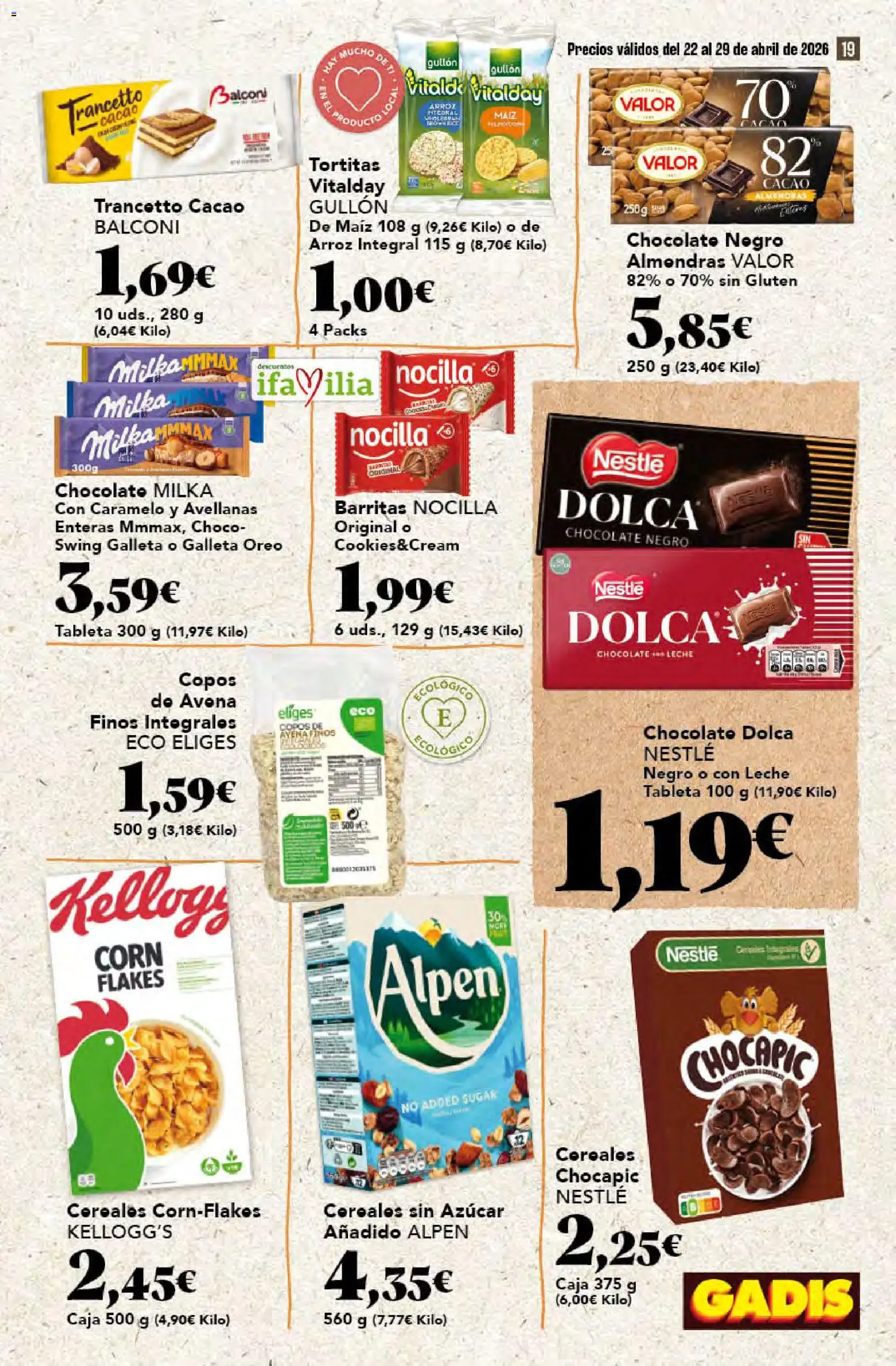 Gadis folleto │ válido desde el 22.04.2026 | Página: 19 | Productos: Leche, Arroz, Cereales, Φρυγανιές σικάλεως