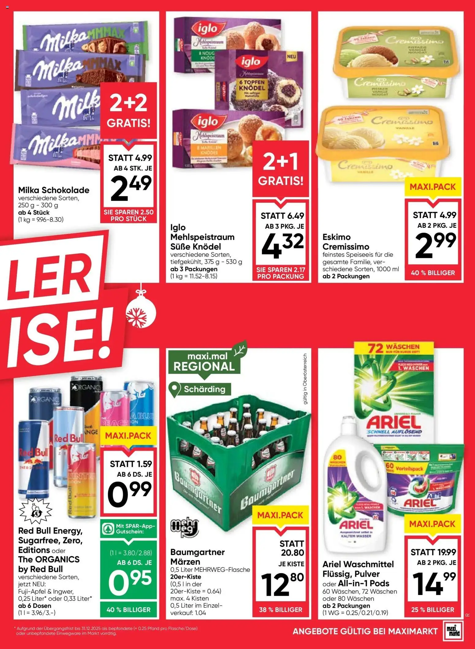 Maximarkt Ried gültig ab 18.12.2025 | Seite: 3 | Produkte: Wasser, Schokolade, Waschmittel