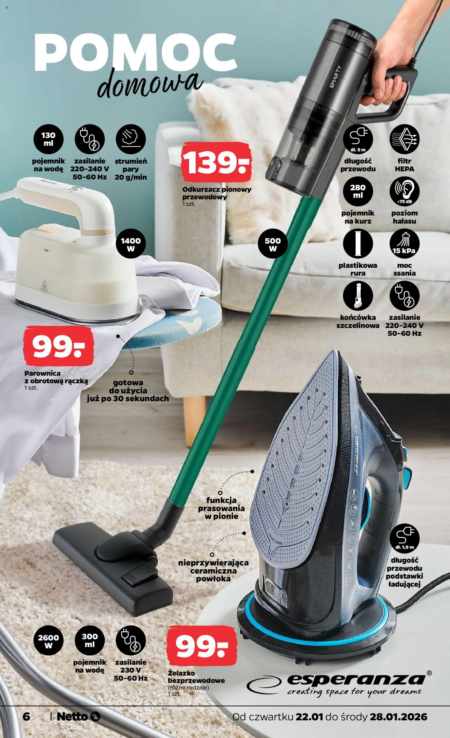 Netto gazetka - Non Food od 22.01.2026 | Strona: 6 | Produkty: Odkurzacz, Odkurzacz pionowy, Parownica