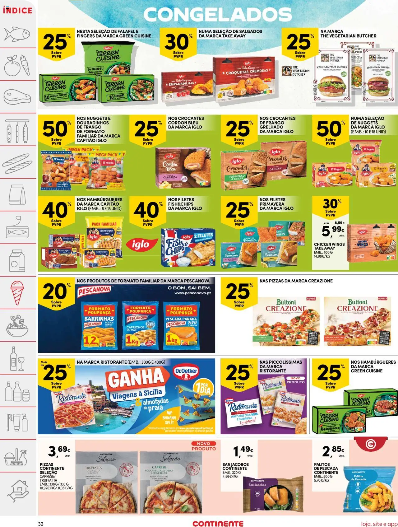 Continente folheto │ válido de 22.07.2025 | Página: 32 | Produtos: Nuggets de frango, Frango, Pescada, Pizza