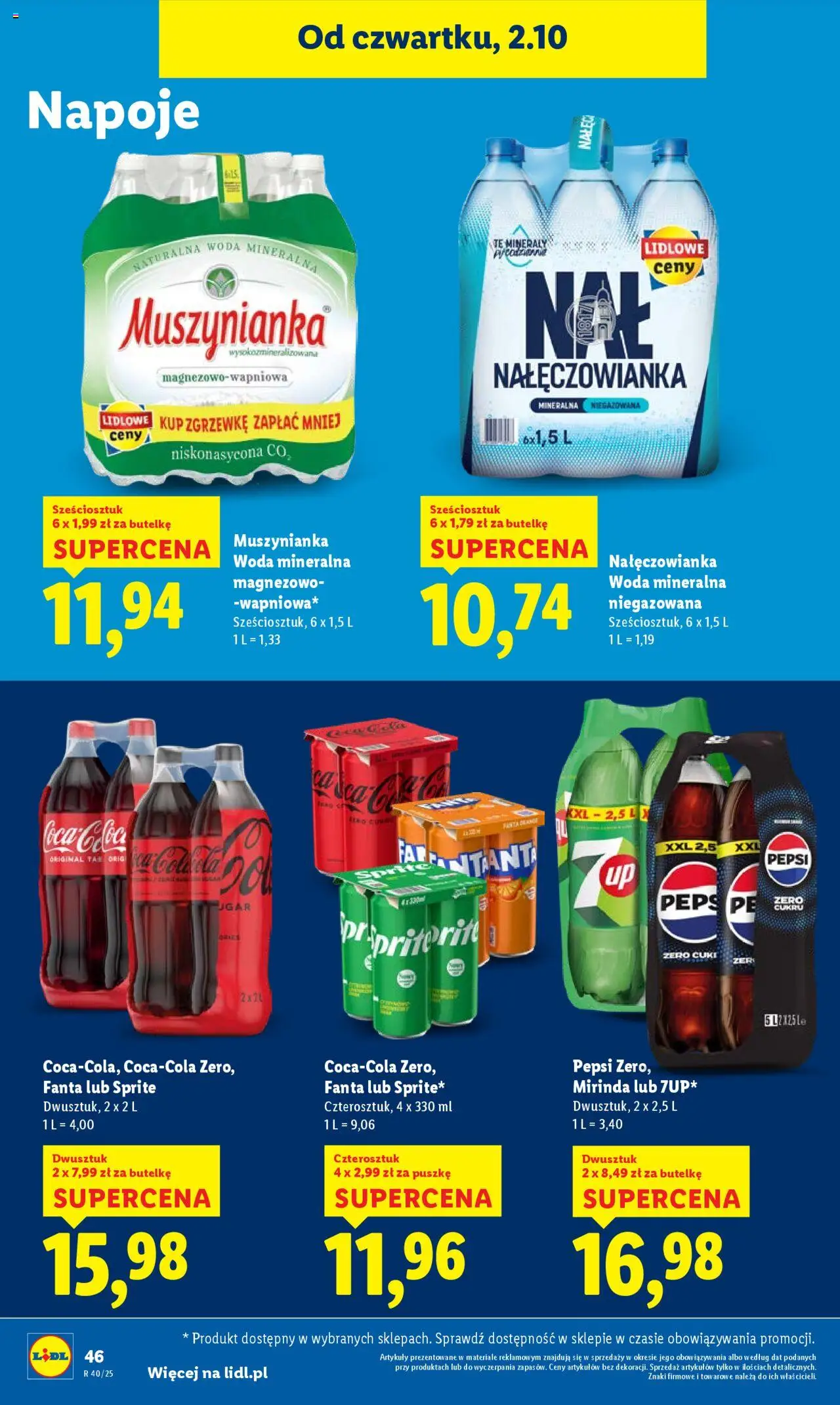 Lidl Gazetka od 02.10.2025 | Strona: 50 | Produkty: Napoje, Pepsi, Sprite, Woda