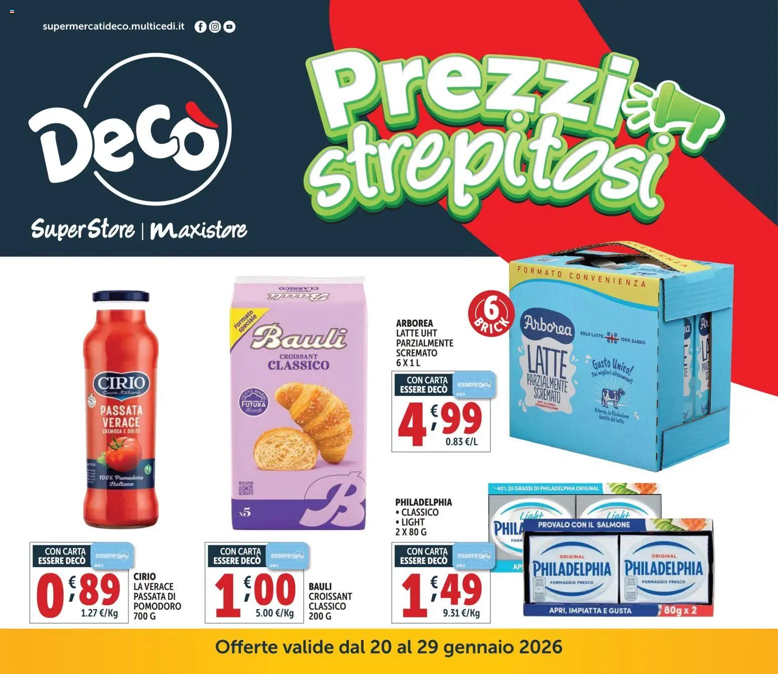 Volantino Decò del 20.01.2026 | Pagina: 1 | Prodotti: Salmone, Pomodoro, Formaggio, Croissant
