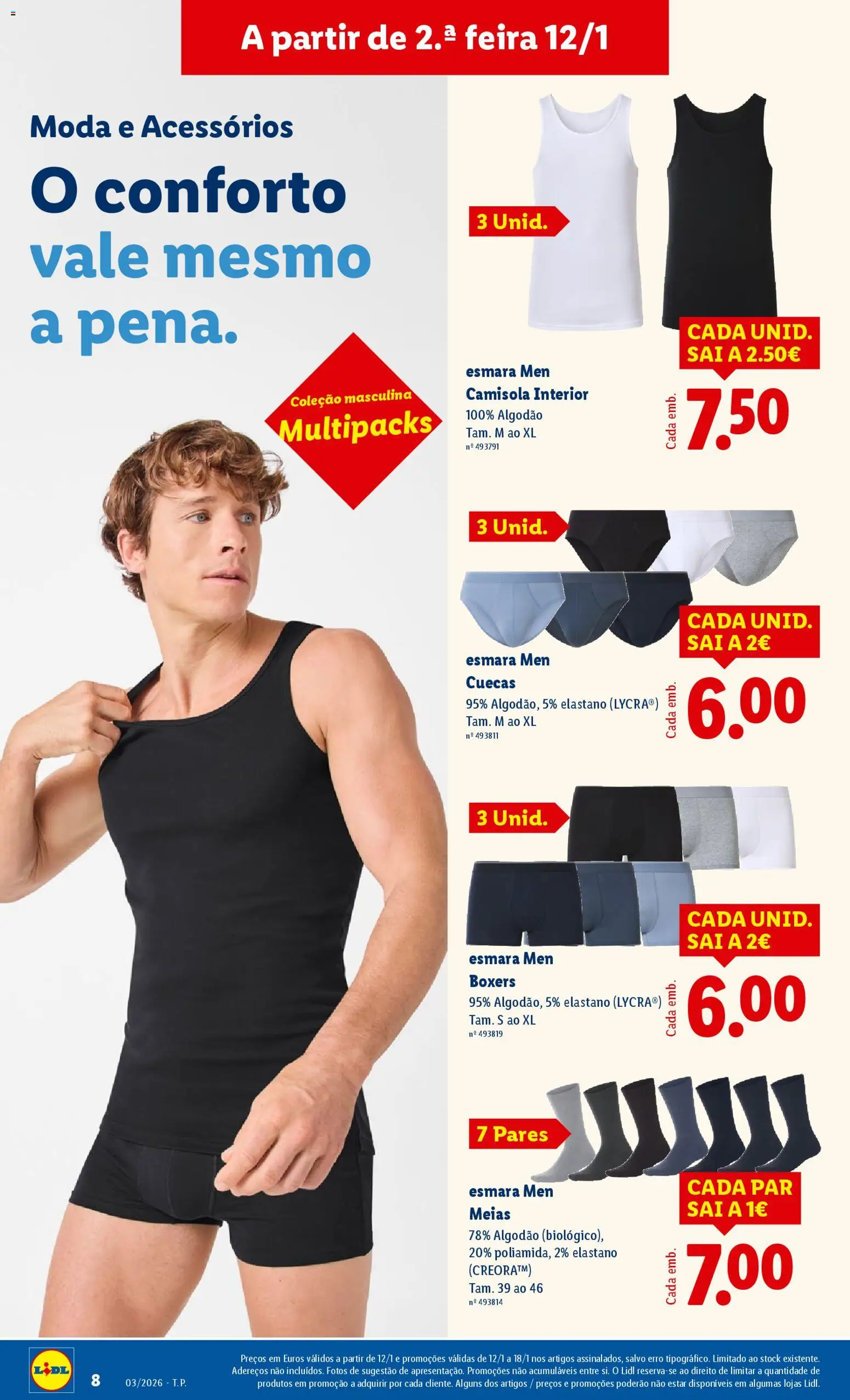Lidl Novidades │ válido de 12.01.2026 | Página: 8 | Produtos: Top, Camisola, Meias, Cuecas