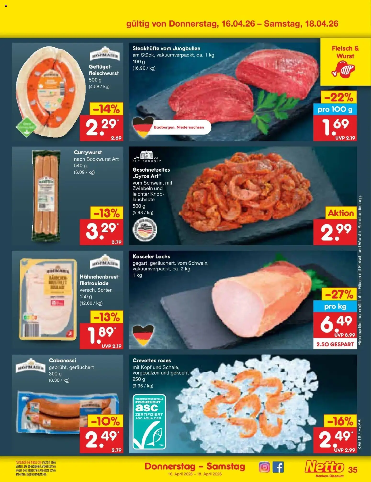 Netto Marken-Discount Prospekt Hannover	 – gültig ab 13.04.2026 | Seite: 53 | Produkte: Bockwurst, Lachs, Fleisch, Hahnchenbrust