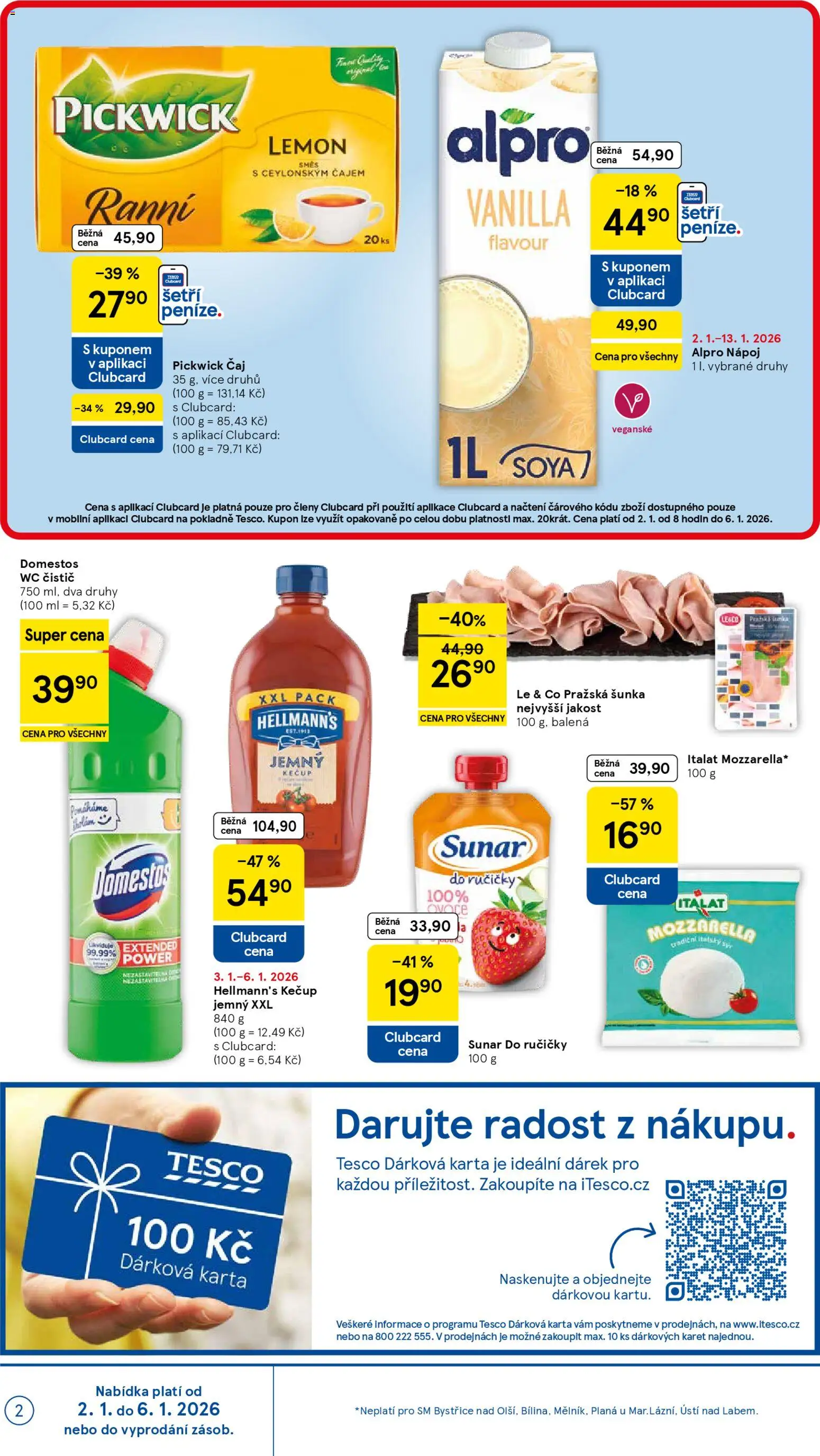Tesco leták - Supermarket od 02.01.2026 | Strana: 2 | Produkty: Pražská šunka, Hellmann's, Wc, Wc čistič