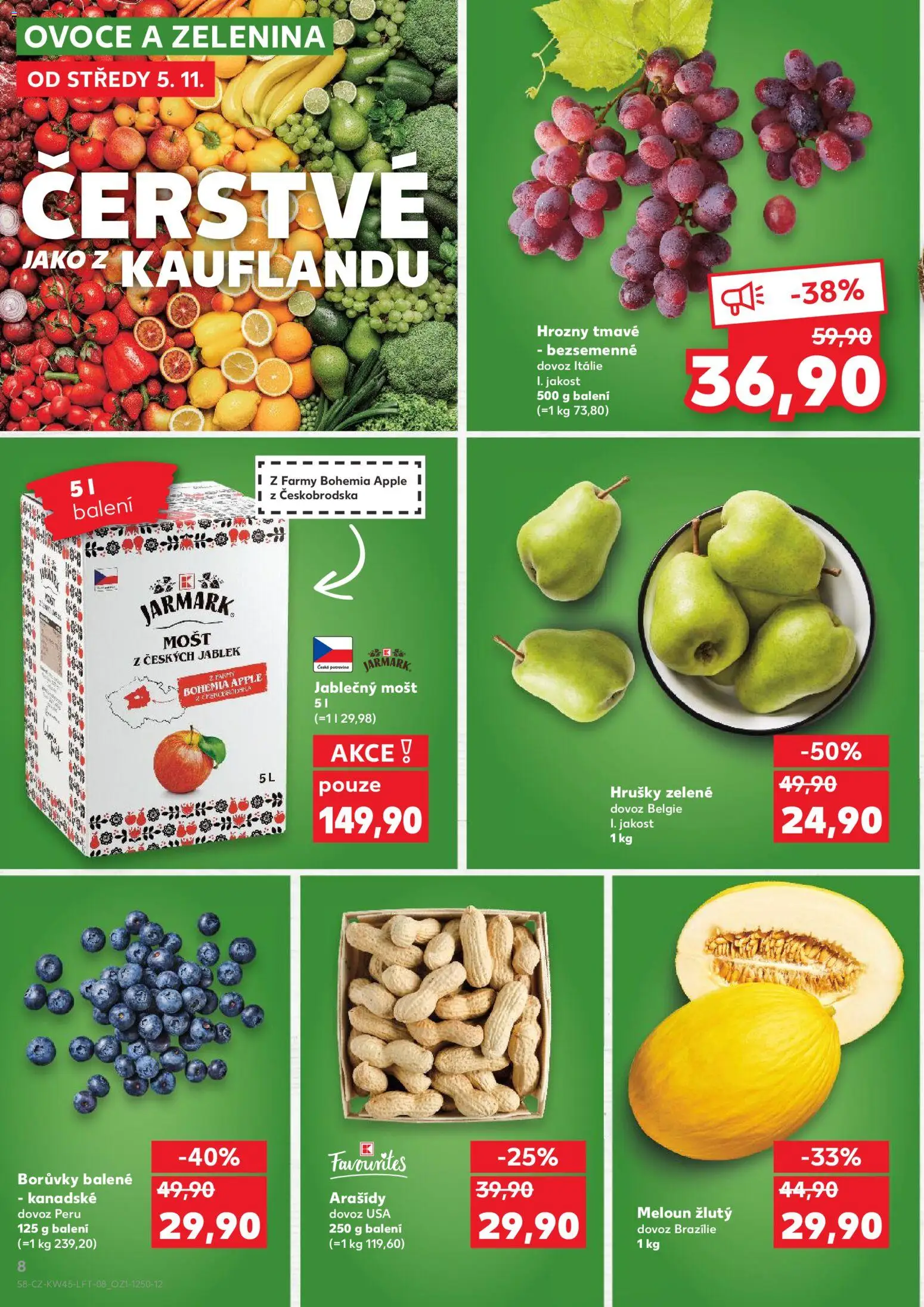 Kaufland leták od 05.11.2025 | Strana: 8 | Produkty: Ovoce a zelenina, Mošt, Apple, Hrozny