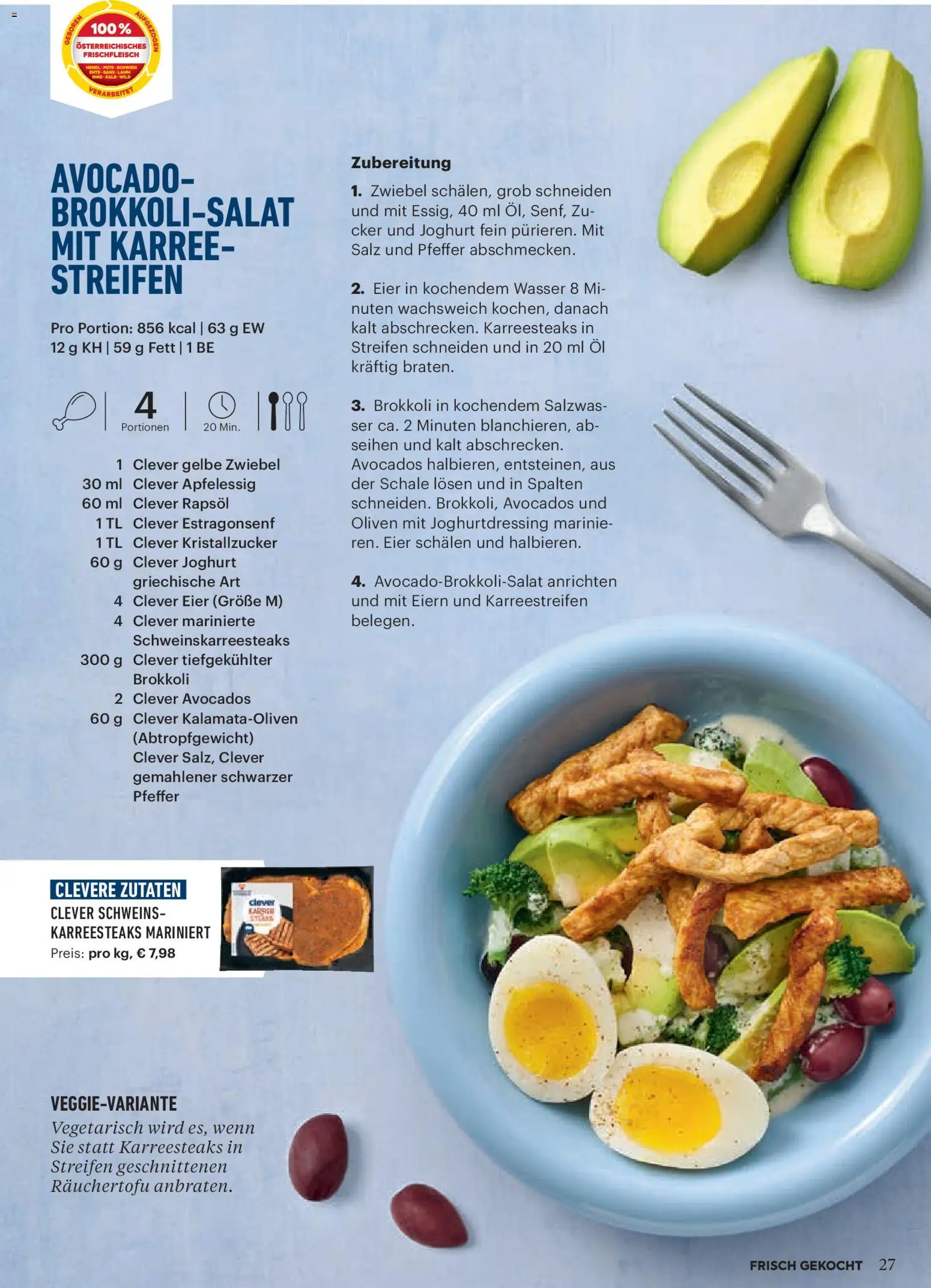 Billa  Frisch Gekocht gültig ab 01.11.2025 | Seite: 23 | Produkte: Avocado, Wasser, Pfeffer, Joghurt
