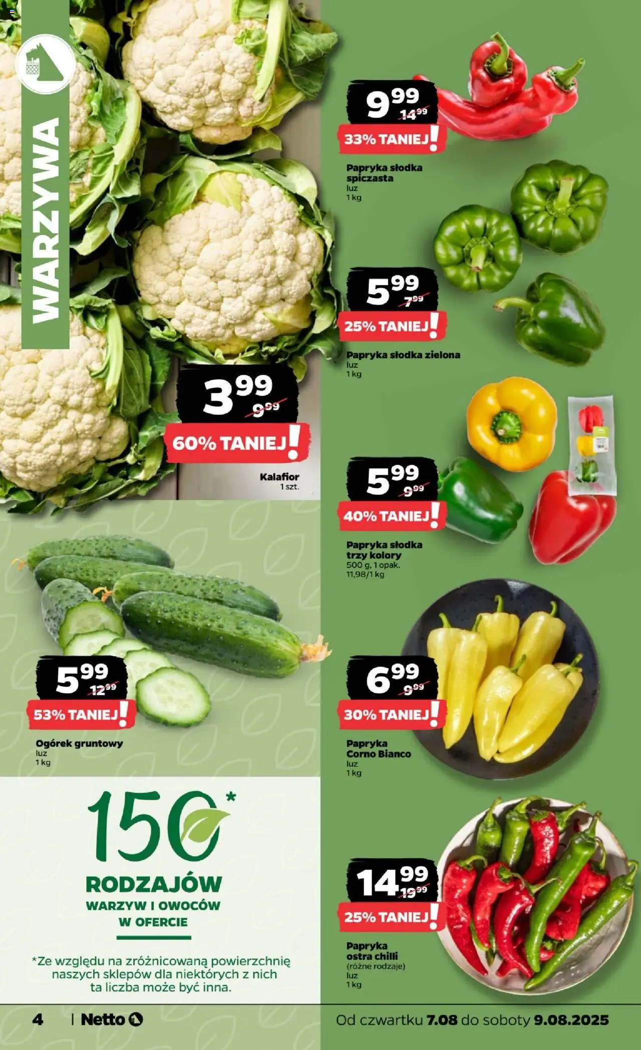 Netto gazetka - Spożywcza od 07.08.2025 | Strona: 4 | Produkty: Kalafior, Papryka, Warzywa