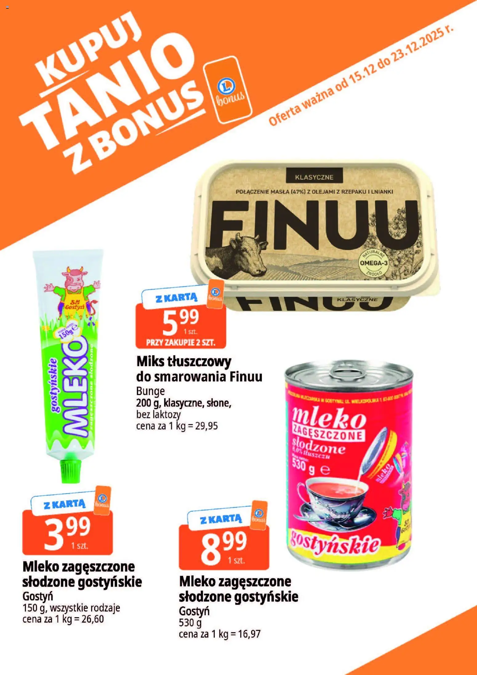 E.Leclerc Gazetka - Tychy kupony dodatkowe od 15.12.2025 | Strona: 19 | Produkty: Karta, Bez laktozy, Mleko