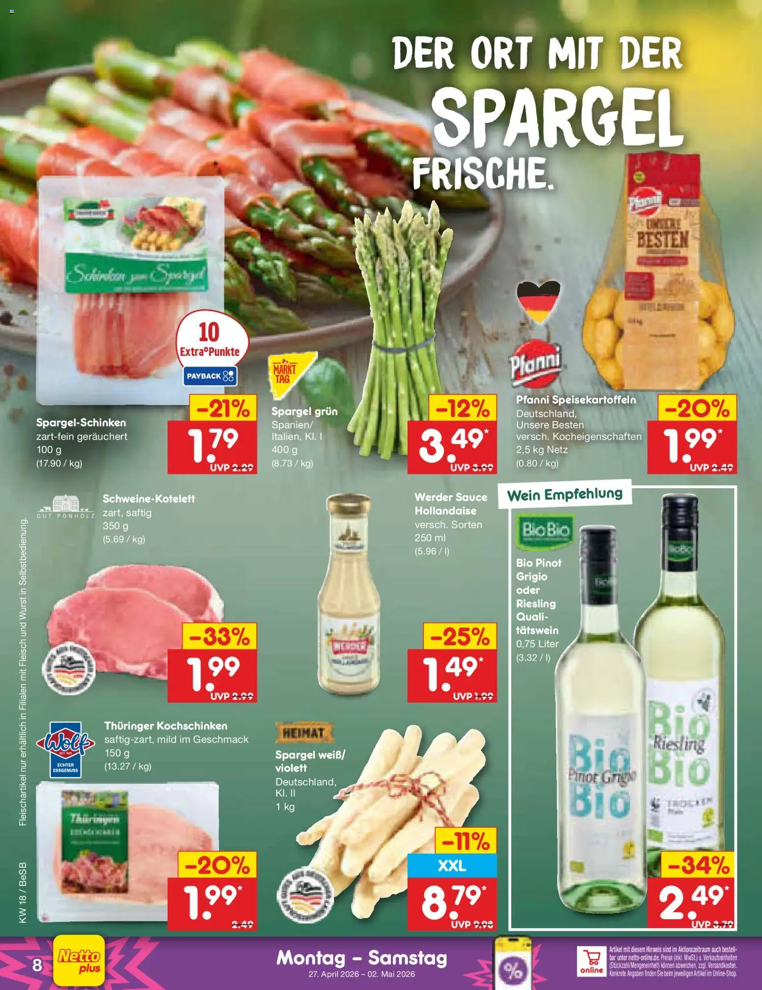 Netto Marken-Discount Prospekt 	 – gültig ab 27.04.2026 | Seite: 10 | Produkte: Spargel, Wurst, Wein, Fleisch