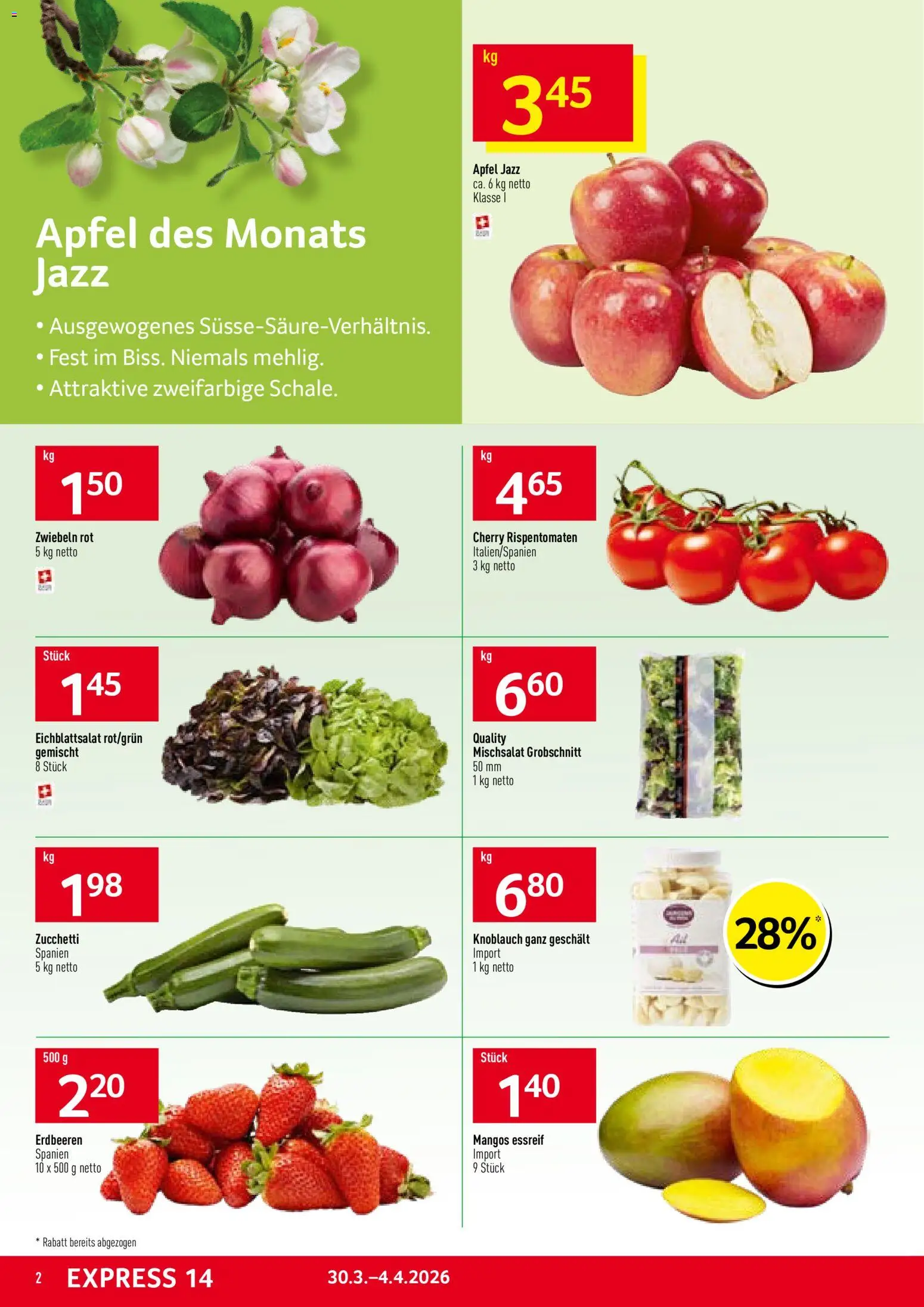 Prodega aktionen – gültig ab 30.03.2026 | Seite: 2 | Produkte: Äpfel, Erdbeeren, Knoblauch, Zwiebeln