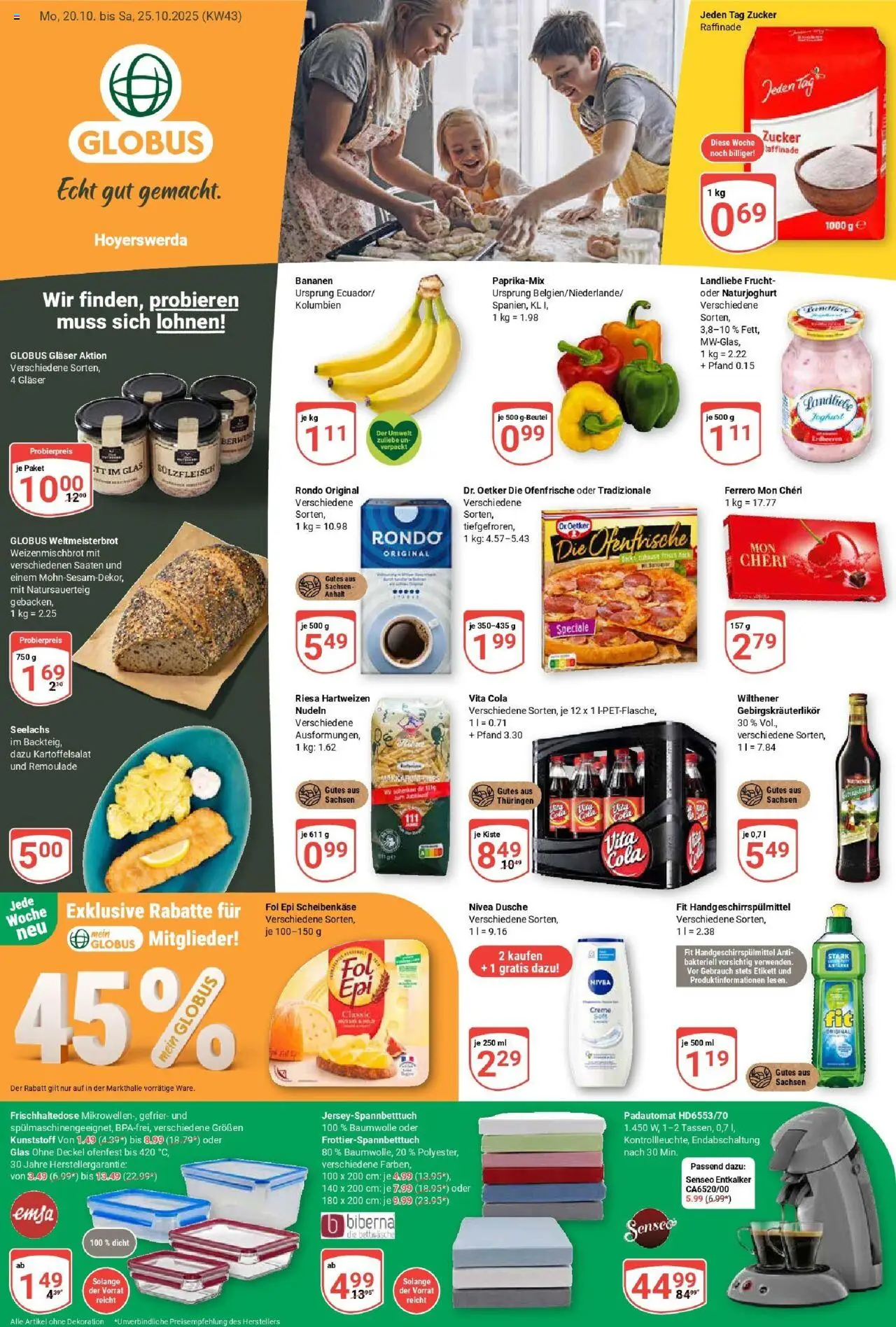 Globus prospekt Hoyerswerda	 – gültig ab 19.10.2025 | Seite: 1 | Produkte: Wilthener, Bananen, Zucker, Vita cola