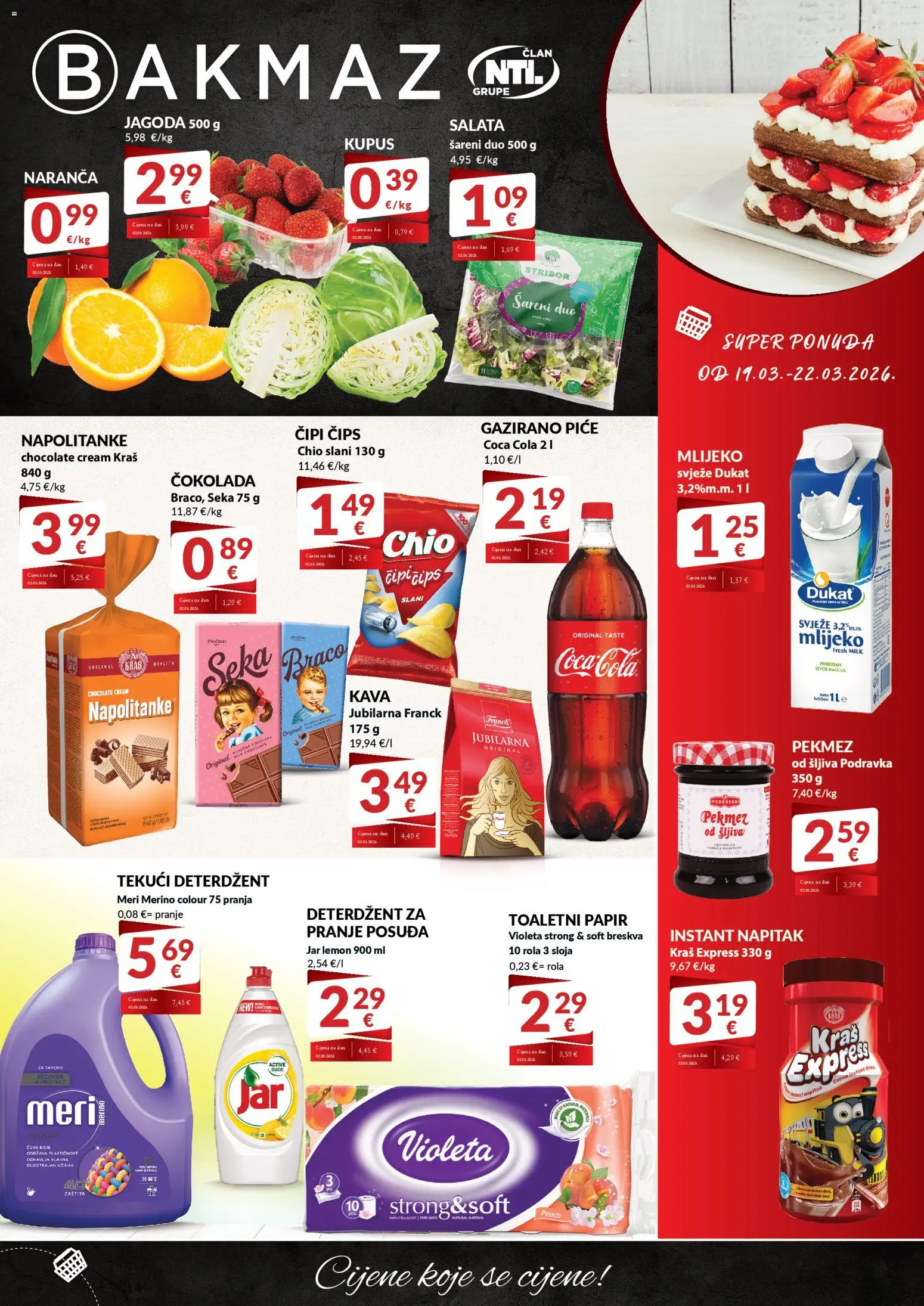 Bakmaz katalog | vrijedi od 19.03.2026 | Stranica: 1 | Proizvodi: Mlijeko, Šljiva, Salata, Jar