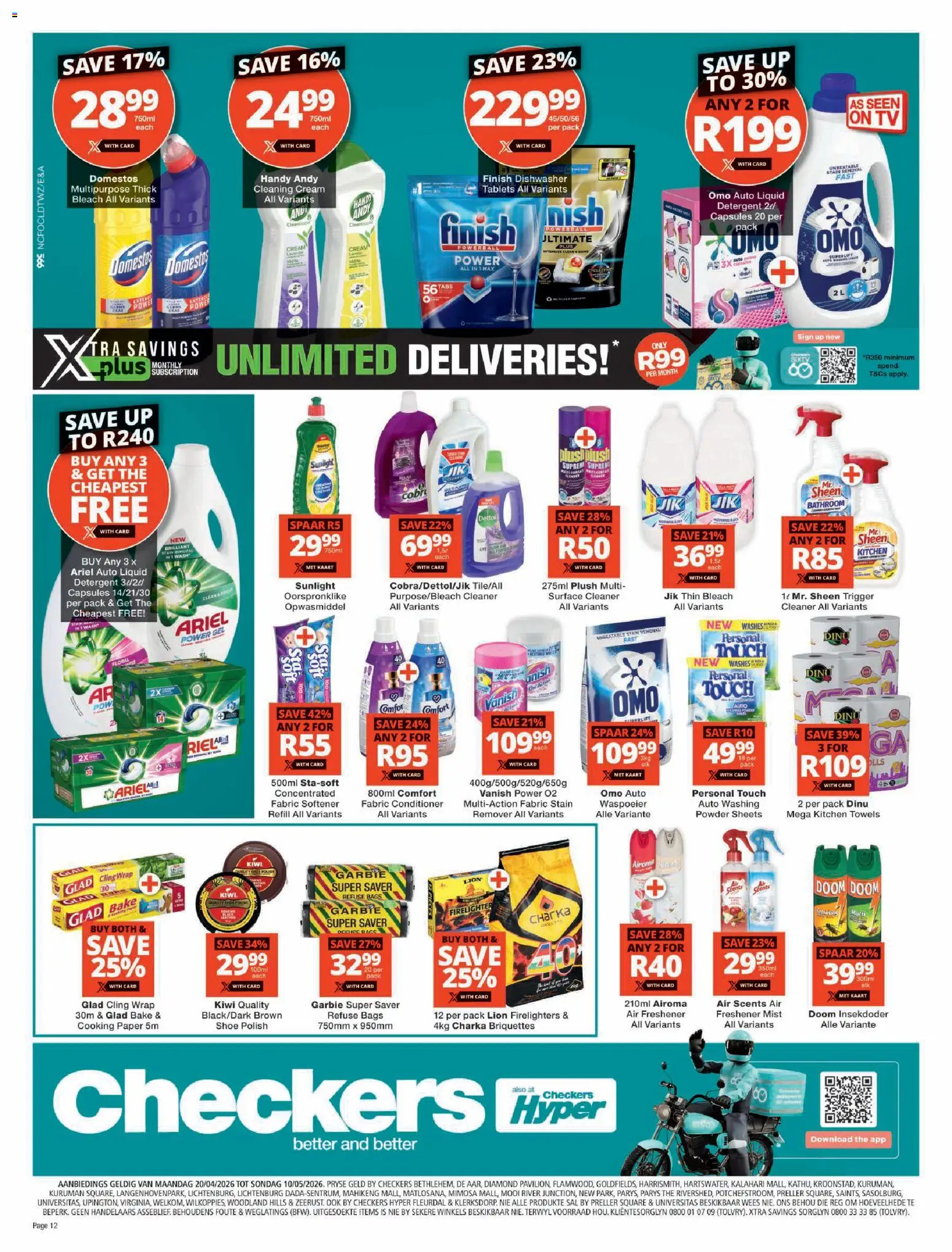 New Checkers catalogue – valid from 20.04.2026 | Page: 12 | Products: Surface cleaner, Air freshener, Paper, Detergent