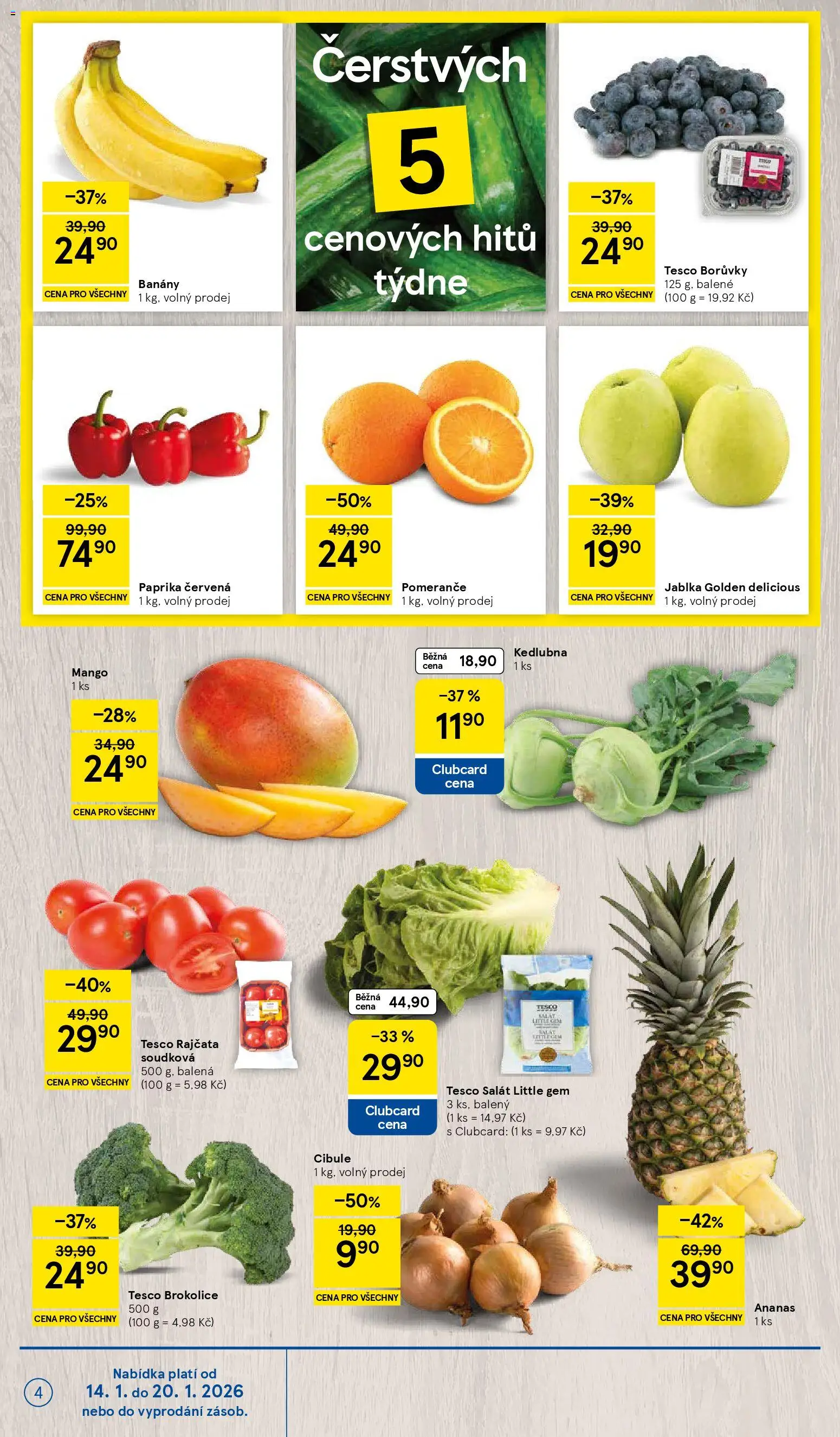 Tesco leták - Hypermarket od 14.01.2026 | Strana: 4 | Produkty: Mango, Jablka, Brokolice, Kedlubna