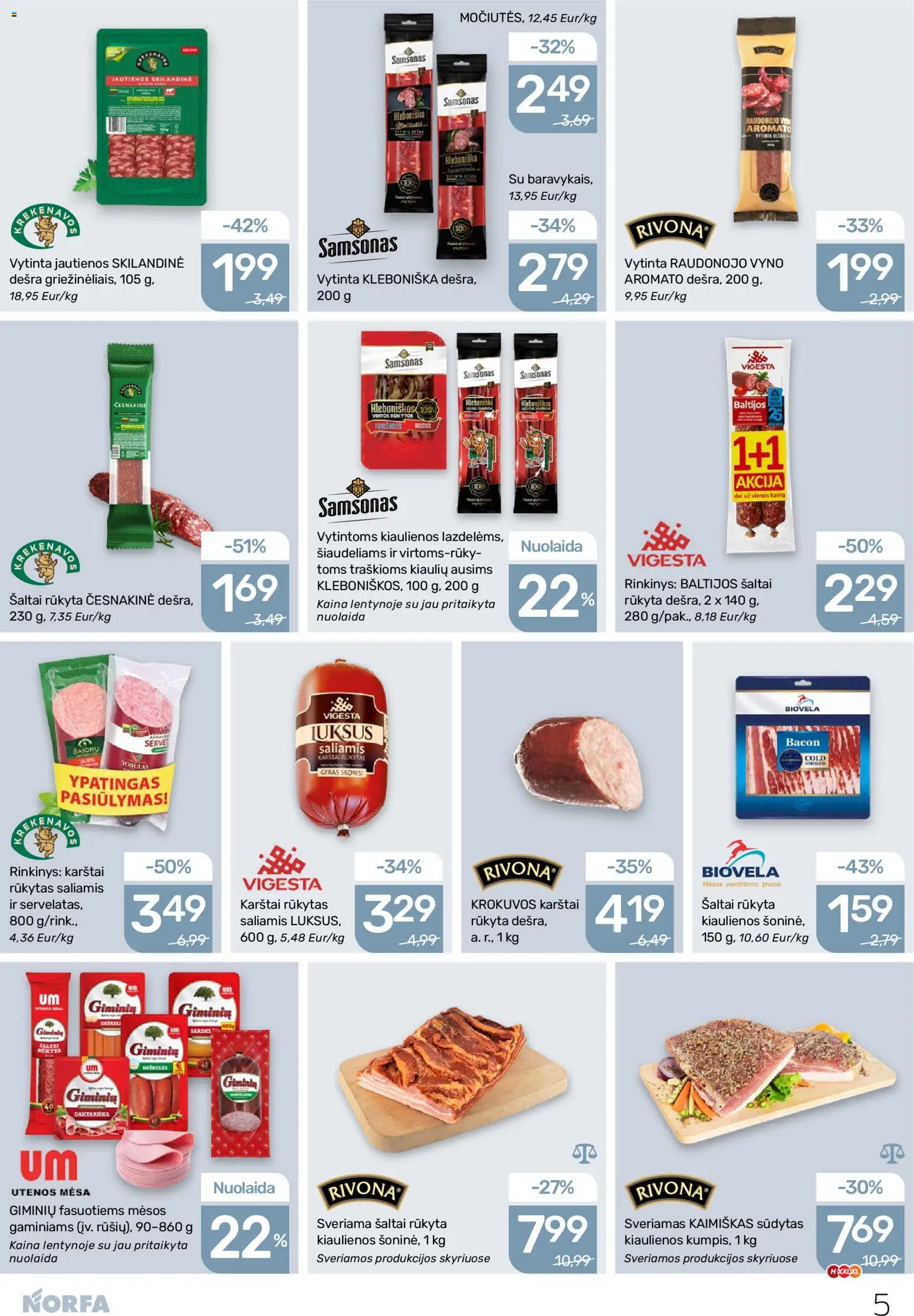 NORFA akcijos nuo 19.03.2026 | Puslapis: 5 | Prekių: Kiaulienos, Jautienos, Dešrelės, Dešra