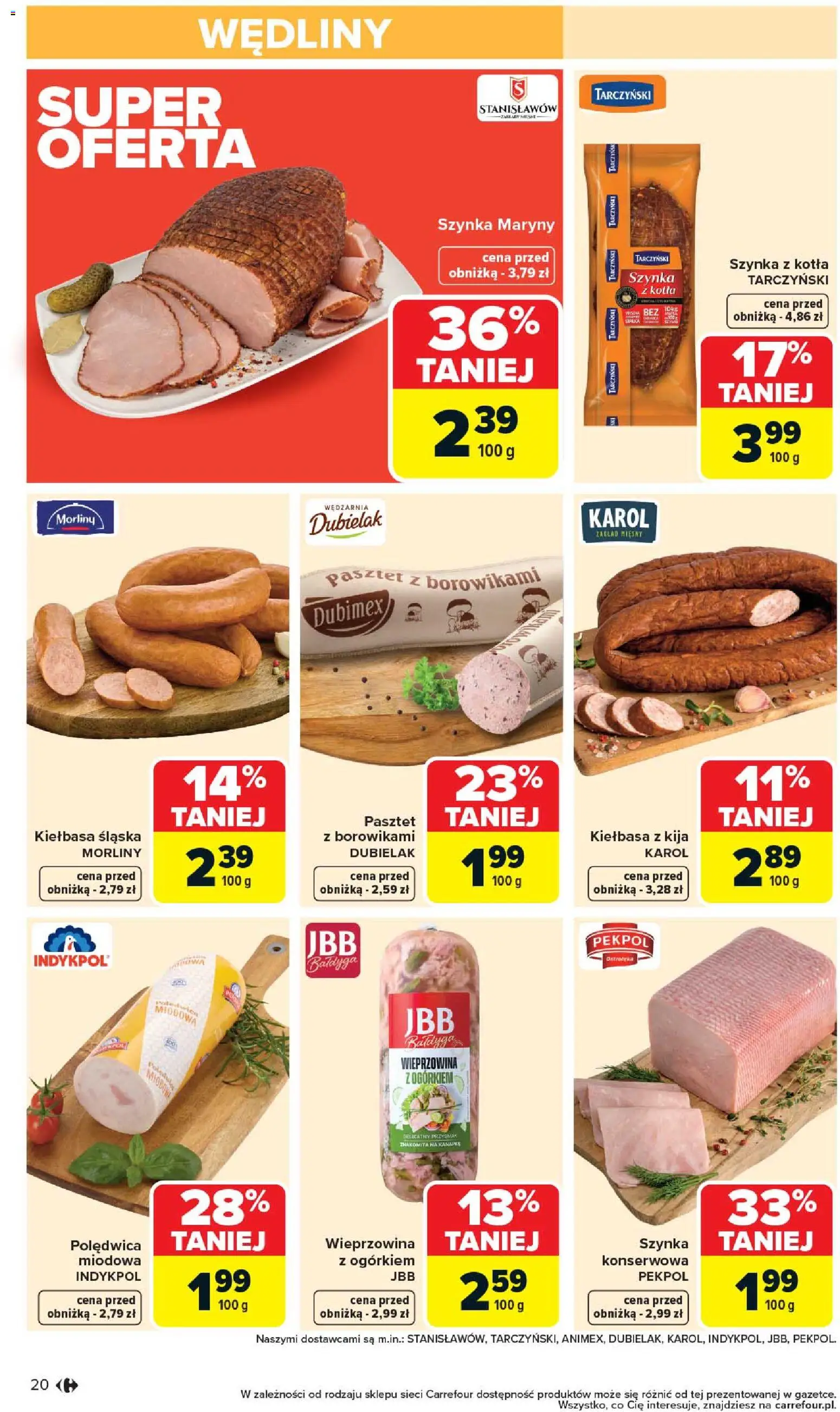 Carrefour gazetka od 07.04.2026 | Strona: 22 | Produkty: Kiełbasa, Szynka, Wędliny, Wieprzowina