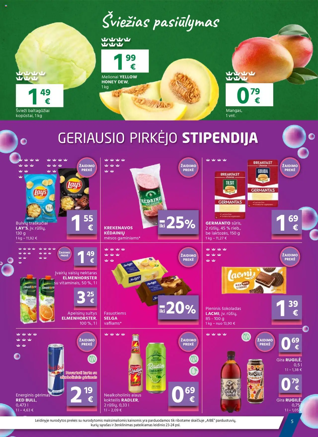 AIBE leidinys│galioja nuo 05.06.2025 | Puslapis: 5 | Prekių: Energinis gėrimas, Šokoladas, Saliamis, Sultys