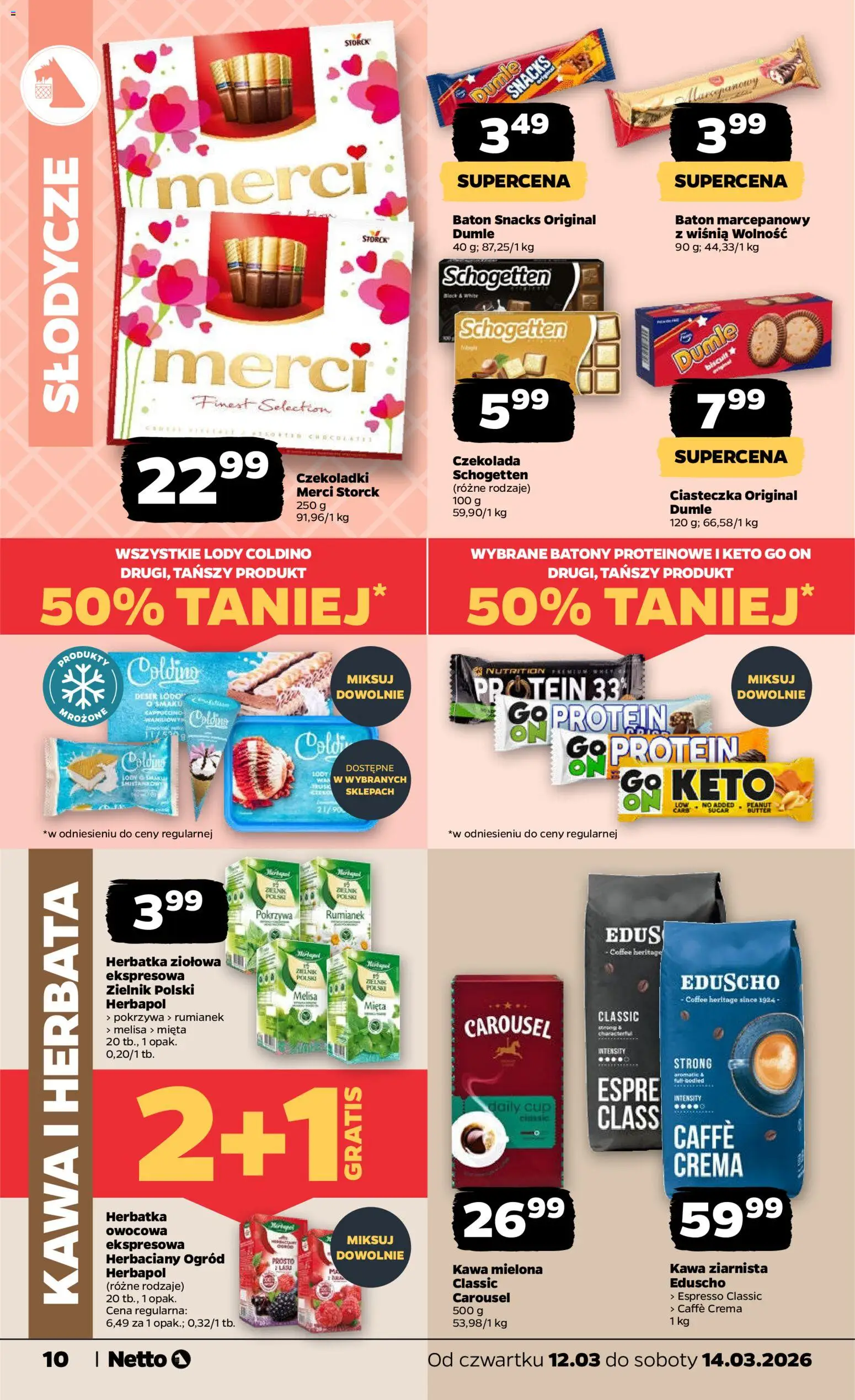 Netto gazetka od czwartku spożywcza od 12.03.2026 | Strona: 10 | Produkty: Merci, Baton, Herbata, Lody