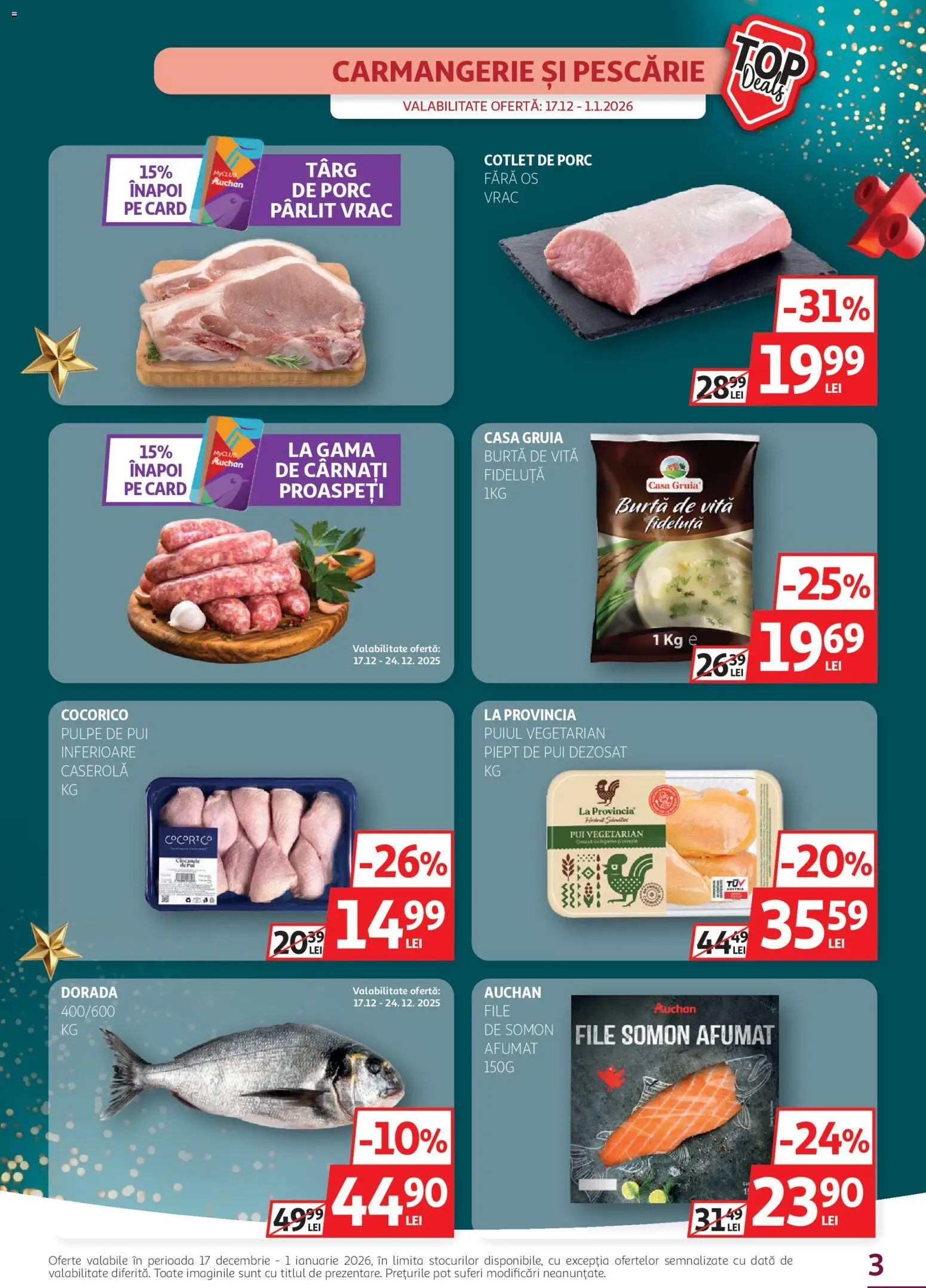 Noul catalog Auchan – valabil de la 17.12.2025 | Pagină: 3 | Produse: Lait de coco, Hacıyatmaz Kedi Oyuncağı, Legume, Cârnați