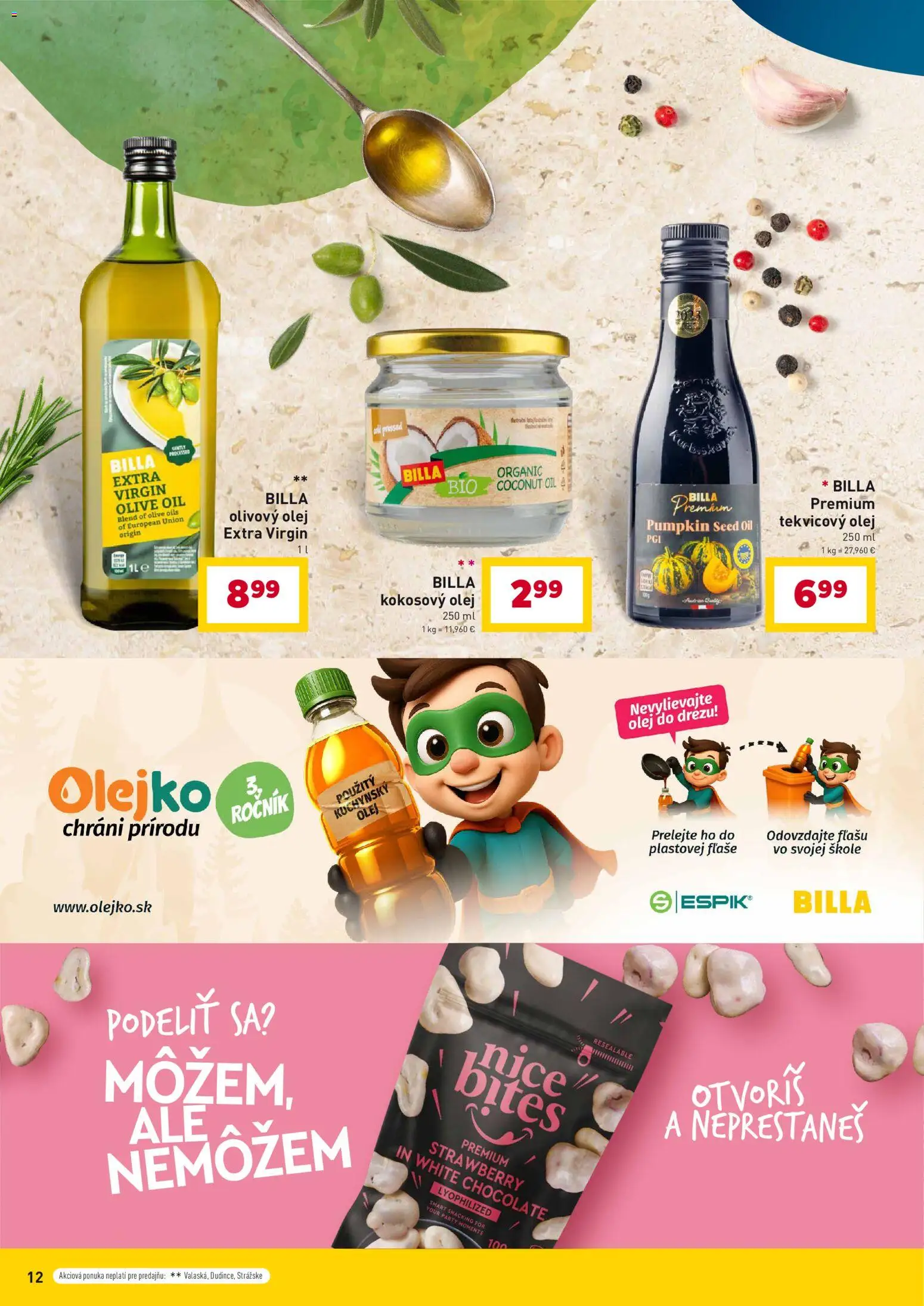 Nové Billa akcie – leták je platný od 07.04.2026 | Strana: 12 | Produkty: Olej, Olivový olej