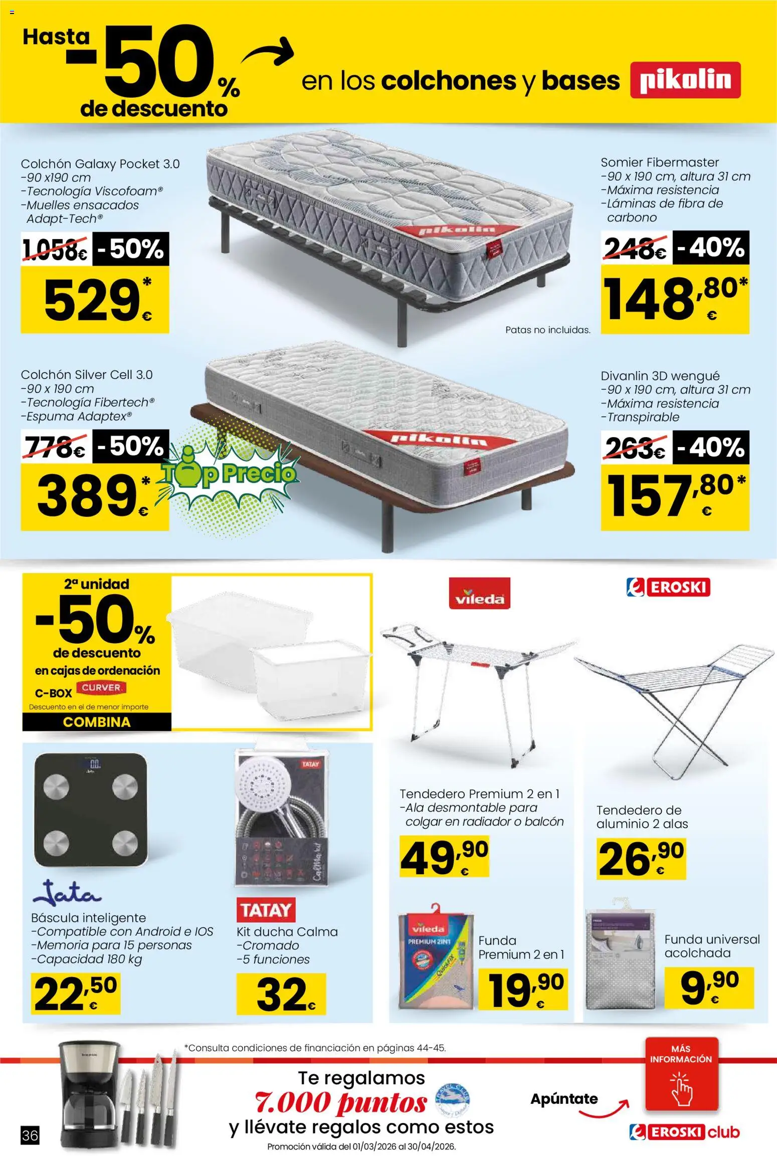 Eroski - Qué planazo │ válido desde el 26.03.2026 | Página: 36 | Productos: Somier, Funda, Radiador, Ducha