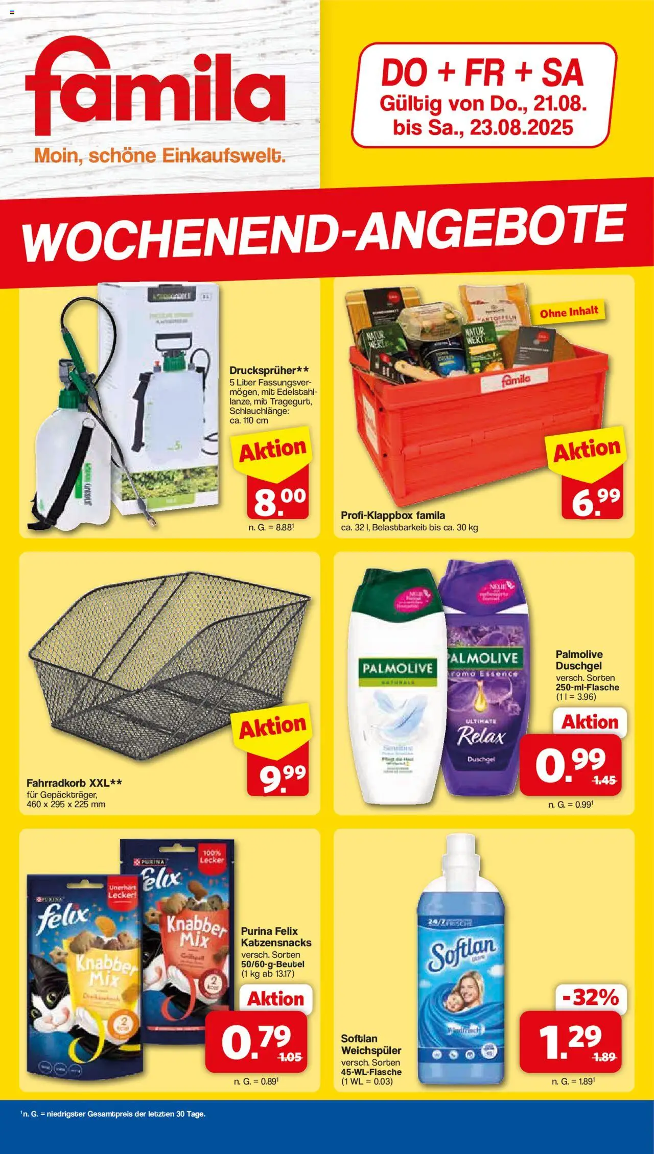 Famila Nordwest Wochenend-angebote - gültig ab dem 21.08.2025 | Seite: 1 | Produkte: Duschgel, Weichspüler