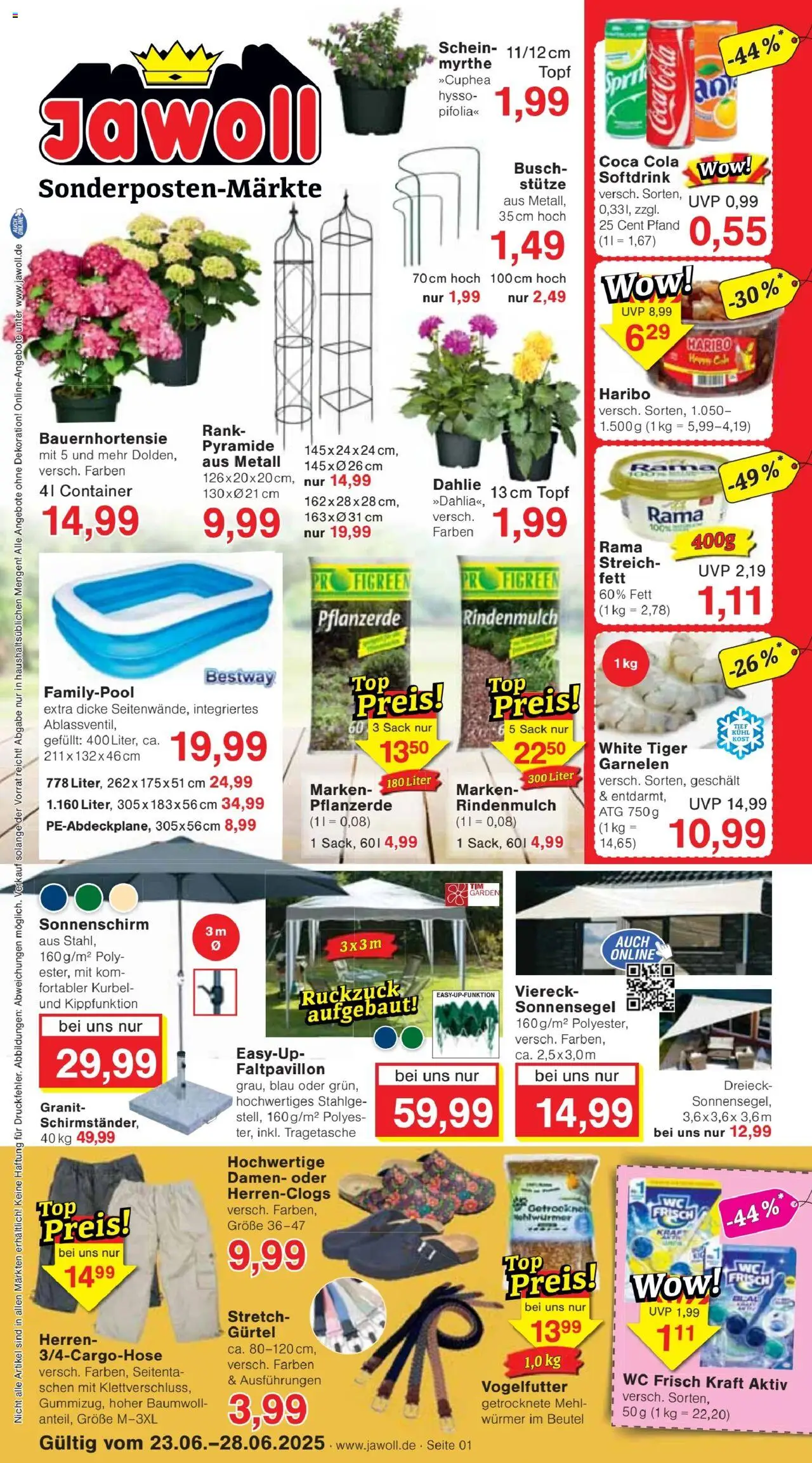 Jawoll Prospekt - gültig ab dem 23.06.2025 | Seite: 1 | Produkte: Haribo, Garnelen, Wc frisch, Sonnenschirm