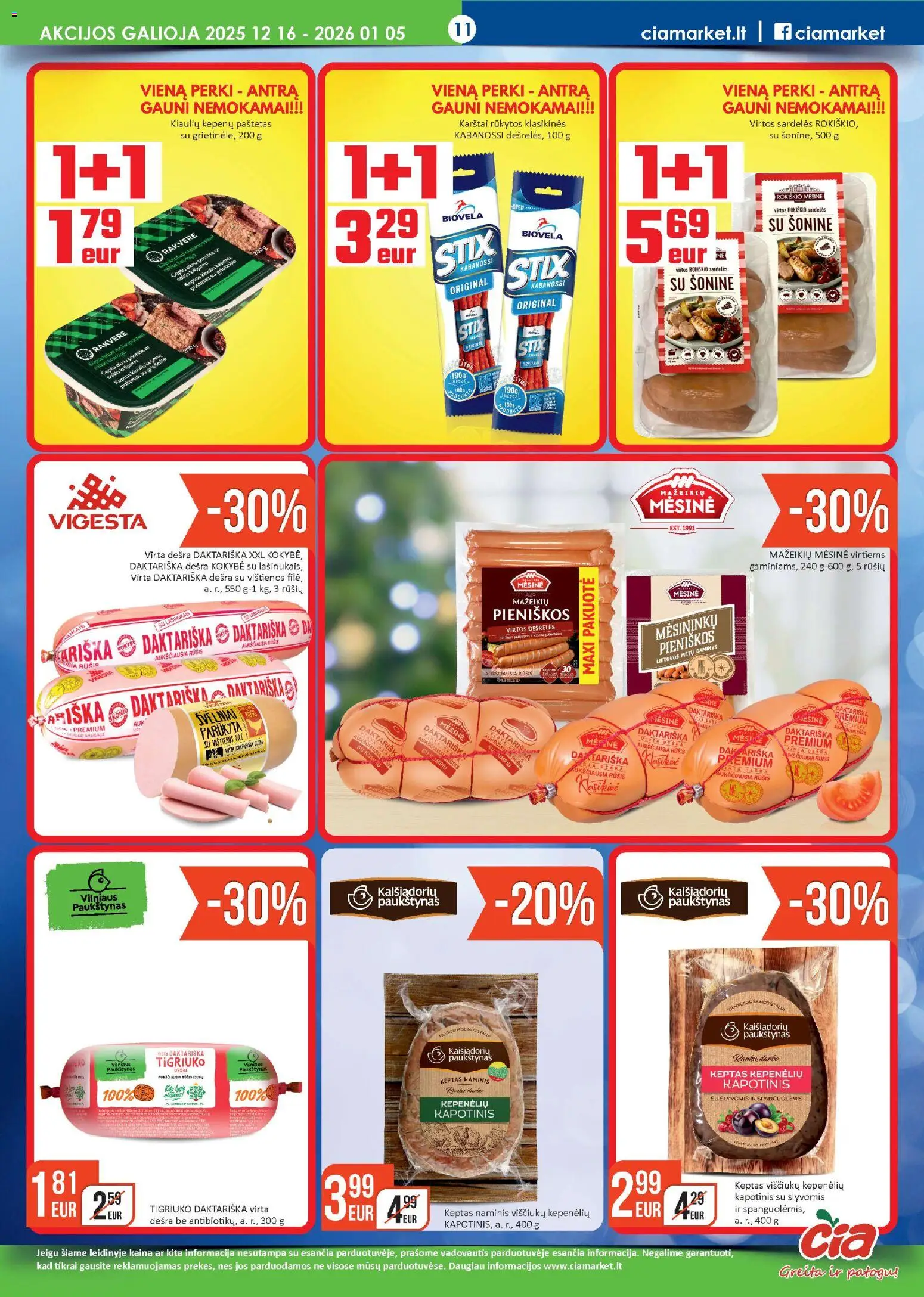 ČIA MARKET akcijos nuo 16.12.2025 | Puslapis: 11 | Prekių: Grietinėlė, Sardelės, Dešrelės, Viščiukų