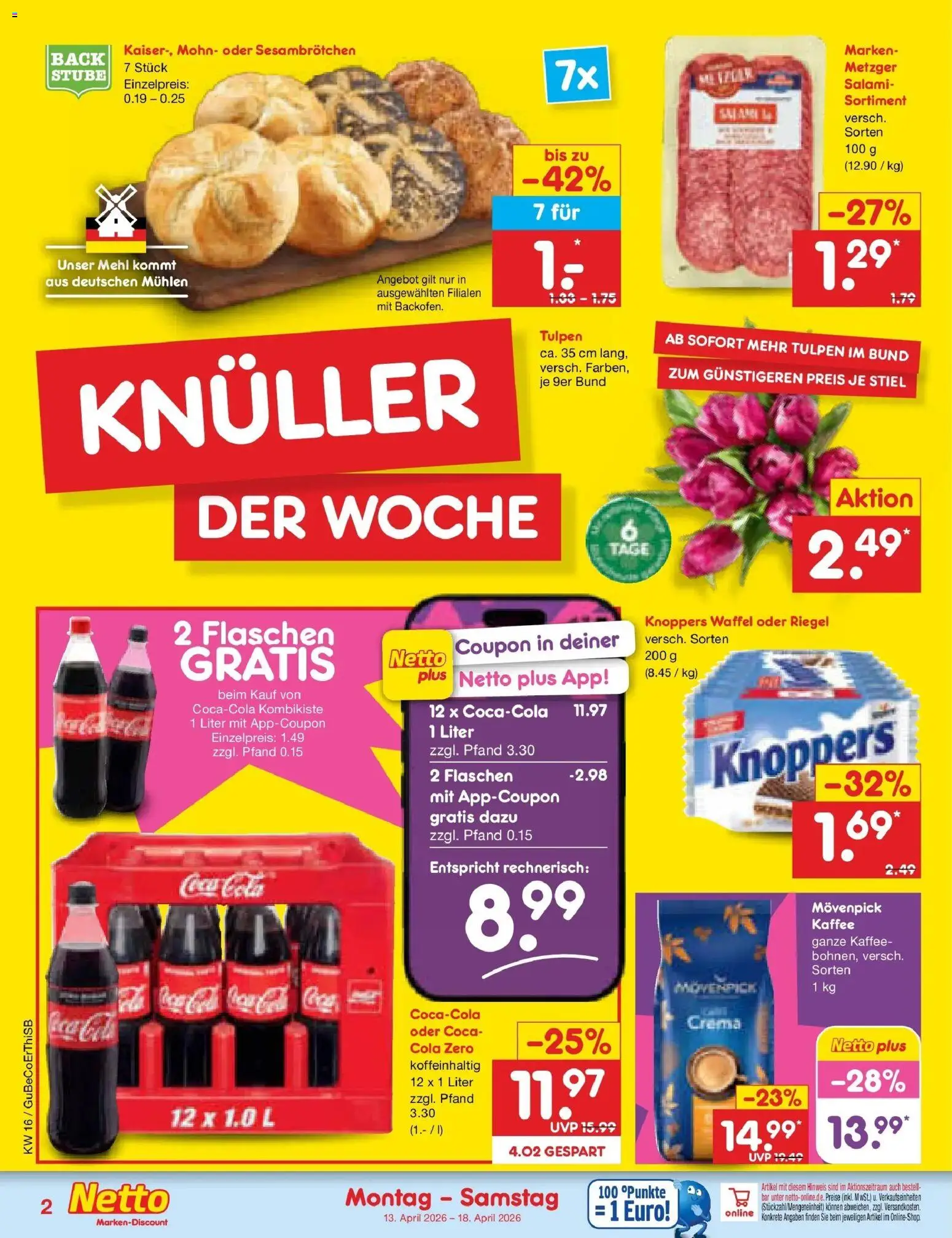 Netto Marken-Discount Prospekt Pirna	 – gültig ab 13.04.2026 | Seite: 2 | Produkte: Mehl, Kaffee, Movenpick kaffee, Salami