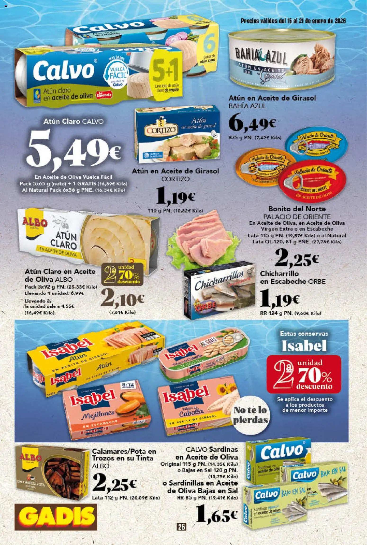 Gadis - folleto │ válido desde el 15.01.2026 | Página: 26 | Productos: Sardinillas, Aceite de oliva, Aceite de girasol, Σταθμός εργασίας