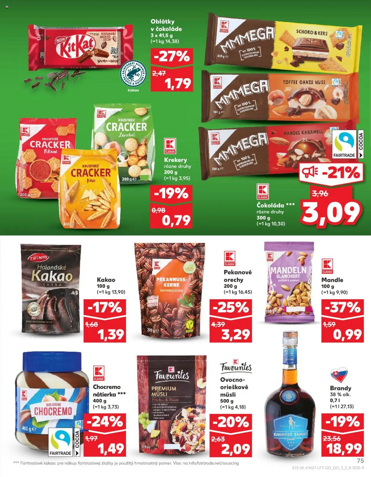 Nové Kaufland akcie – leták je platný od 03.07.2025 | Strana: 75 | Produkty: Karpatské brandy, Brandy, Orechy, Kakao