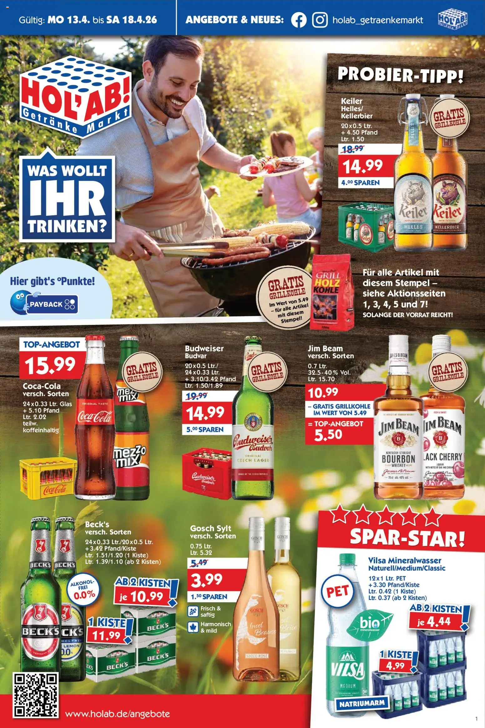 HOL’AB! Prospekt 	 – gültig ab 13.04.2026 | Seite: 1 | Produkte: Grill, Jim beam, Coca cola, Budweiser