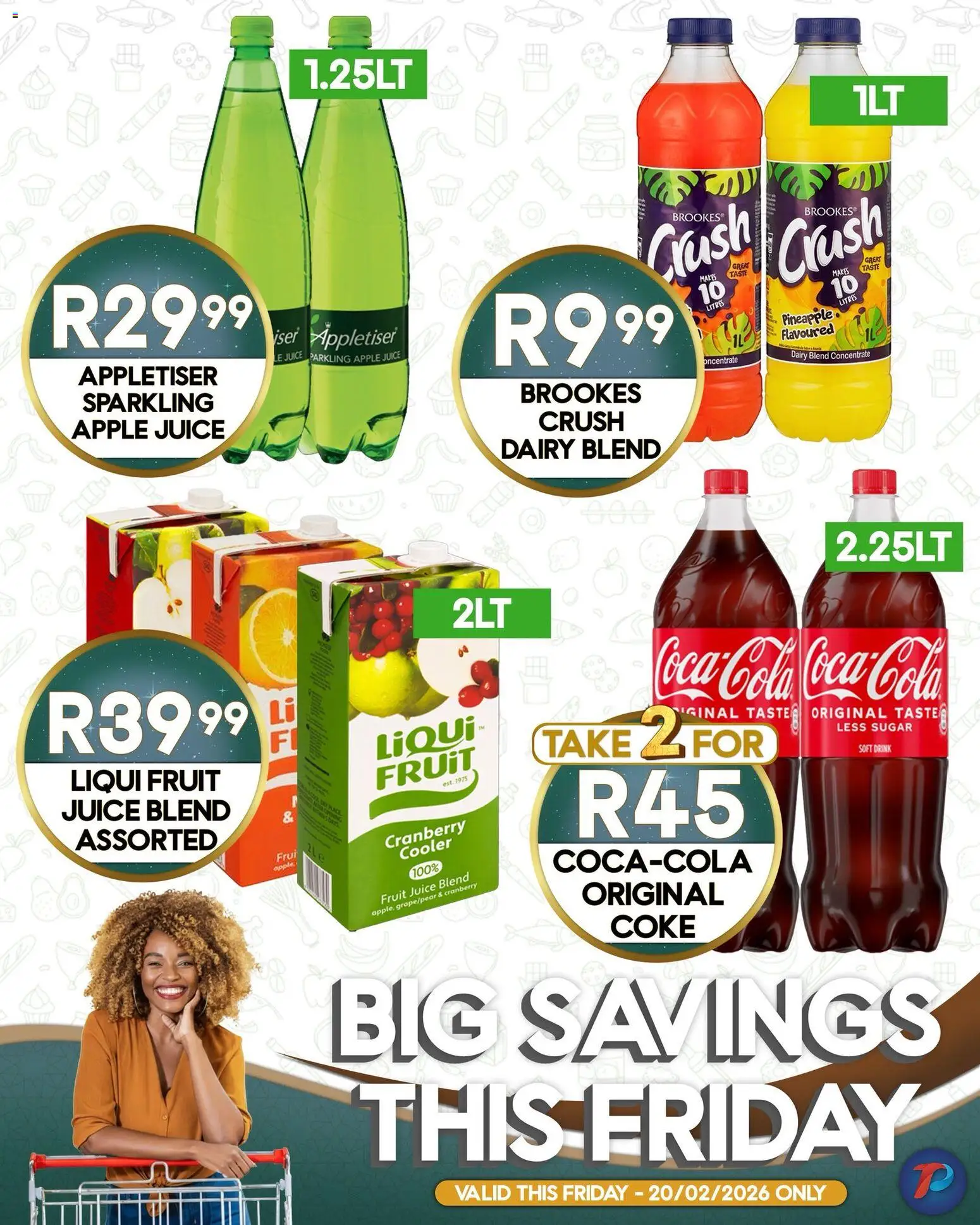 New Take n Pay catalogue – valid from 20.02.2026 | Page: 4 | Products: Cooler, Juice, Dairy blend, Sugar