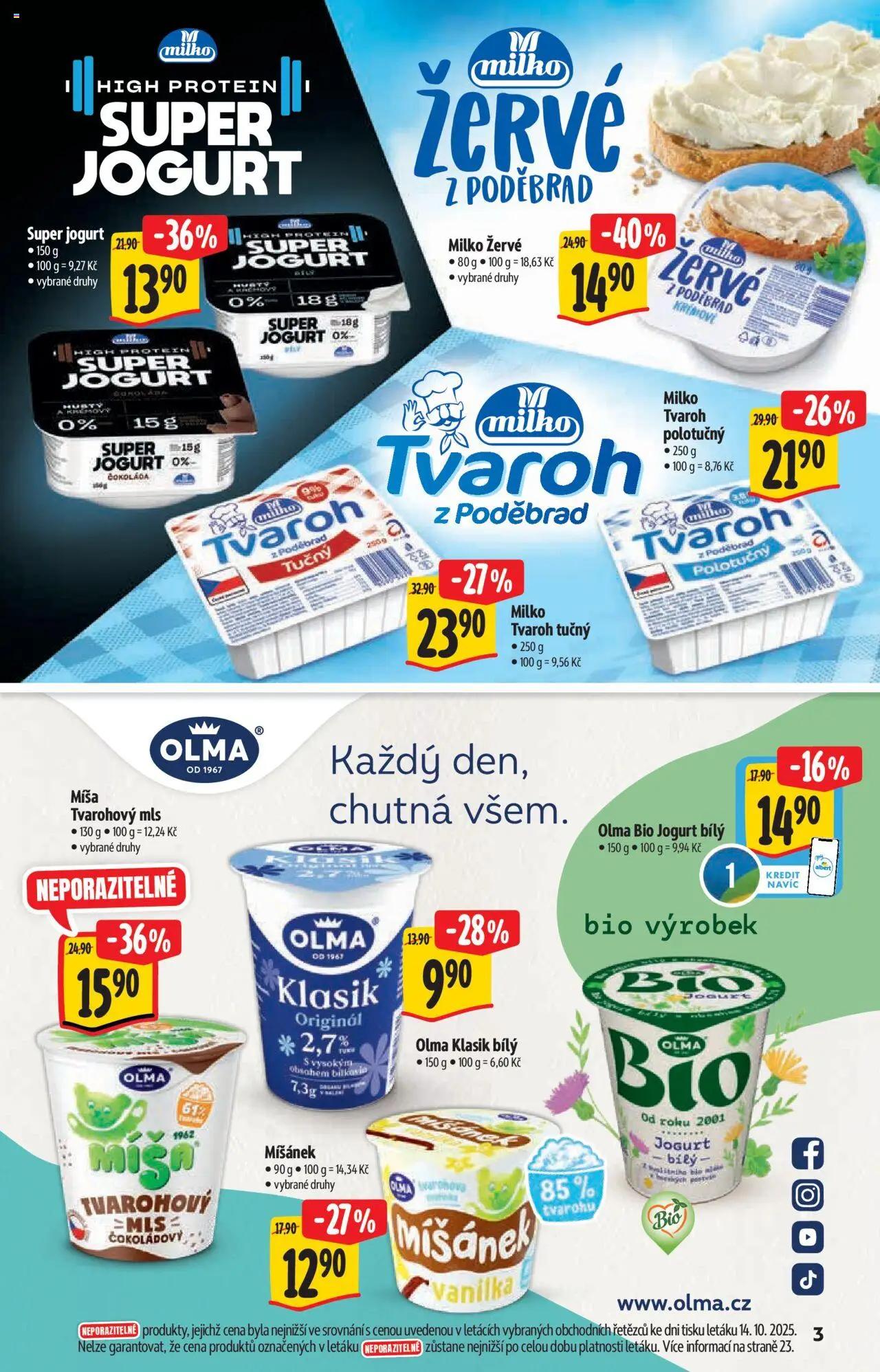 Albert katalog - Hypermarket od 22.10.2025 | Strana: 3 | Produkty: Bio jogurt, Tvaroh, Žervé, Tvaroh tučný
