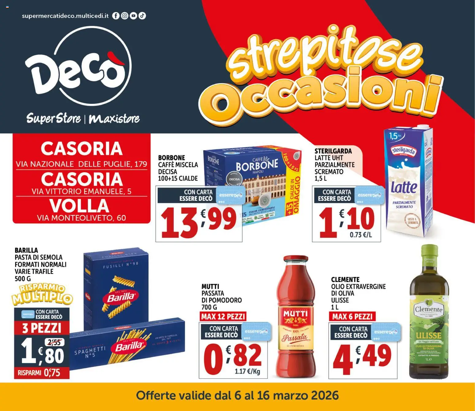 Volantino Decò del 06.03.2026 | Pagina: 1 | Prodotti: Caffè, Olio, Pasta, Fusilli