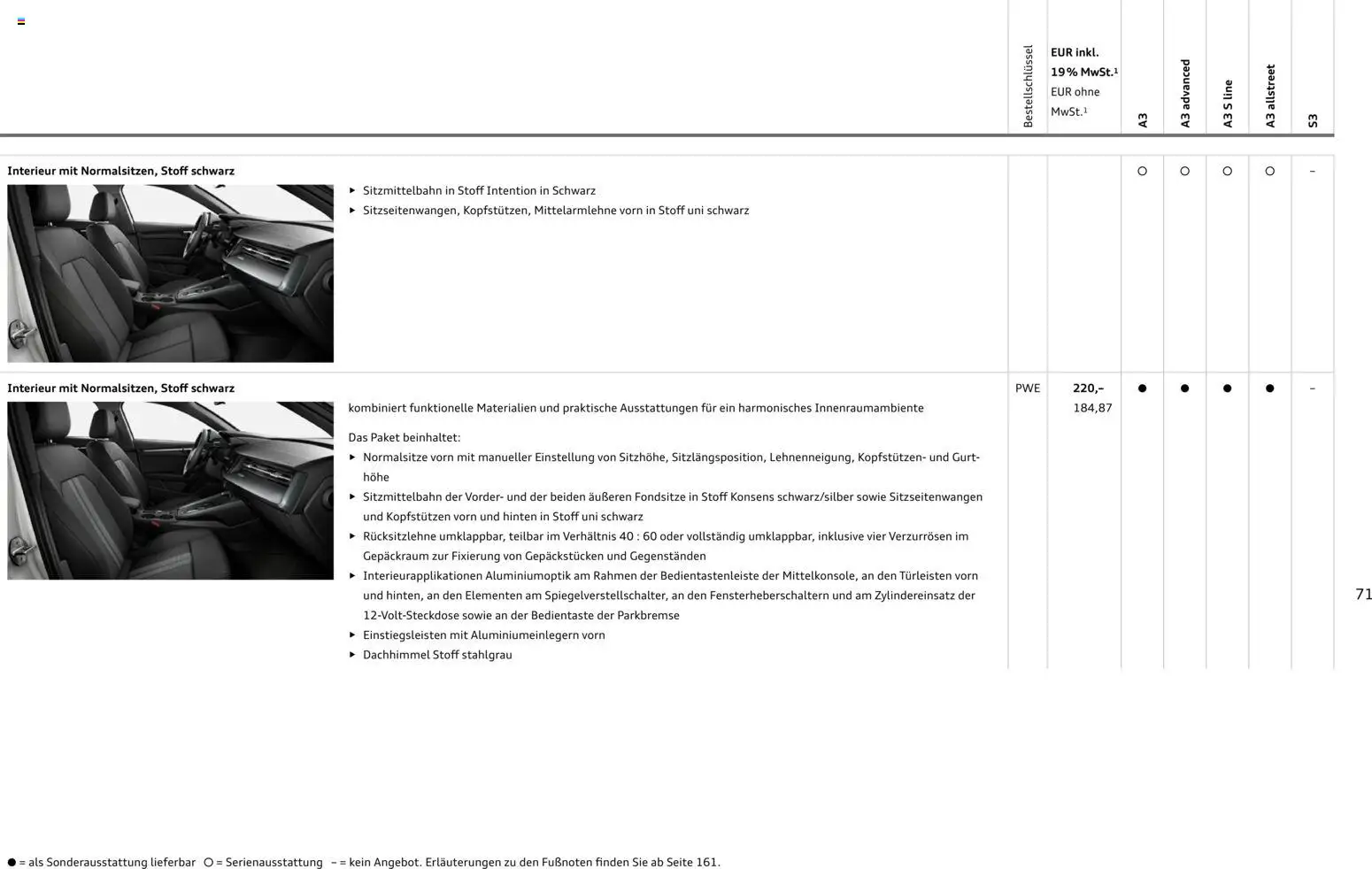 Audi A3 – gültig ab 28.10.2025 | Seite: 71