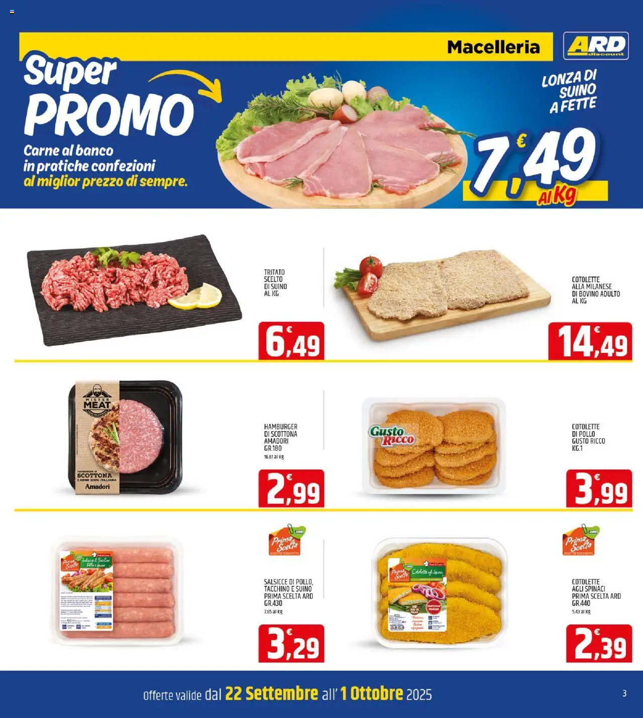 Volantino ARD Discount del 22.09.2025 | Pagina: 3 | Prodotti: Bovino, Pollo, Tacchino, Spinaci