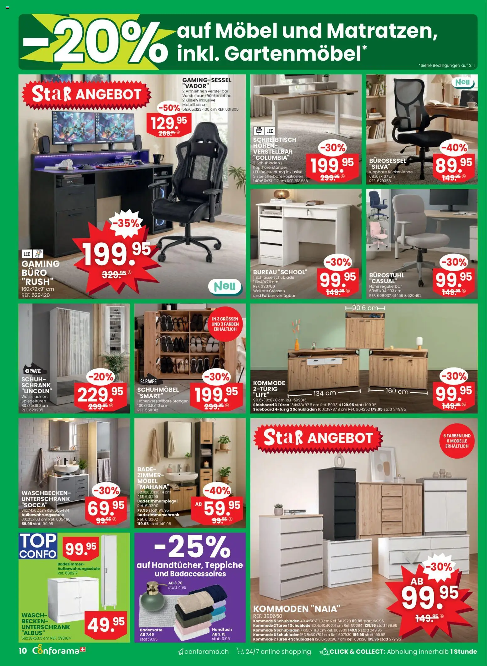 Conforama aktionen – gültig ab 08.04.2026 | Seite: 10 | Produkte: Kommode, Badezimmerspiegel, Unterschrank, Sideboard