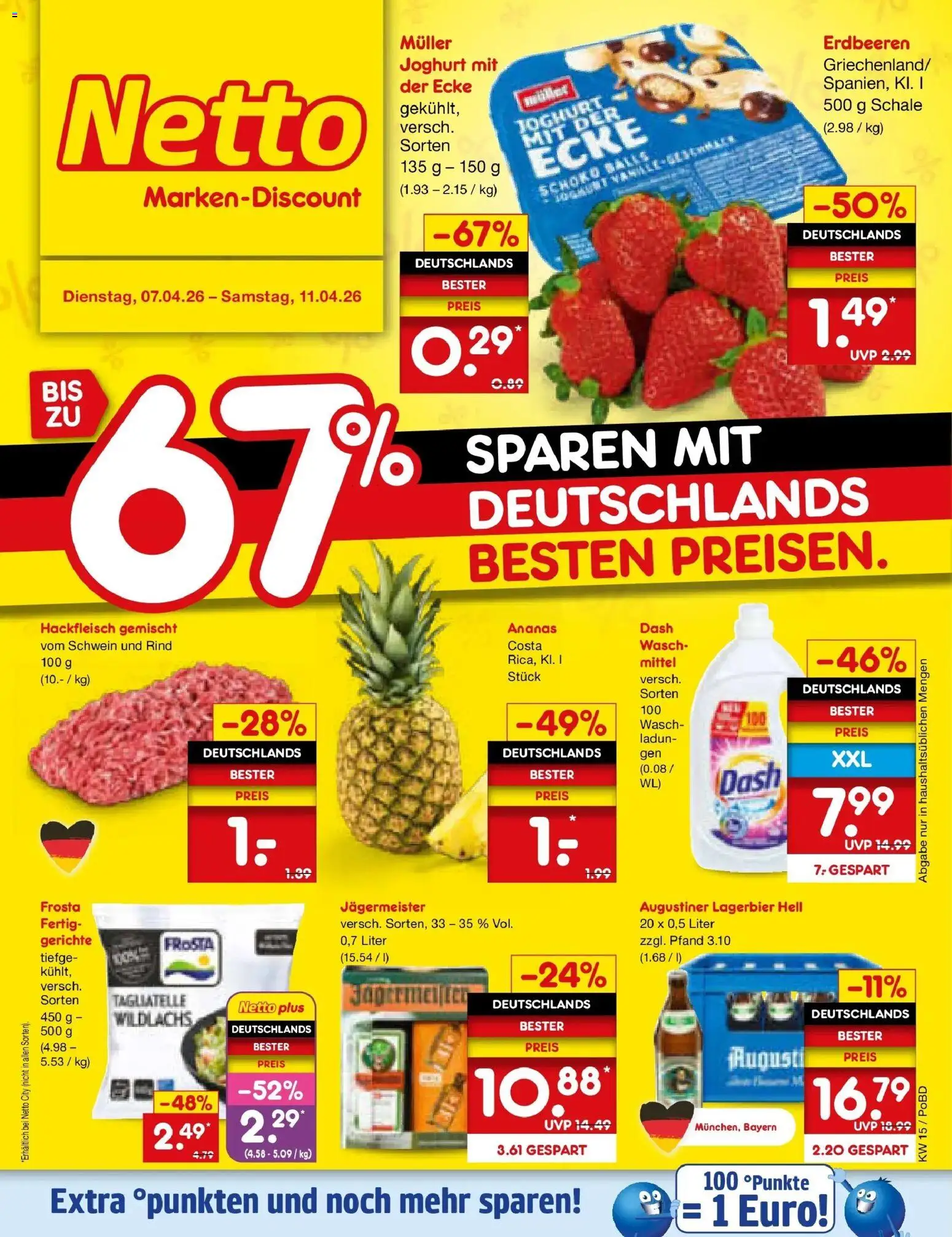 Netto Marken-Discount Prospekt Selb	 – gültig ab 05.04.2026 | Seite: 1 | Produkte: Joghurt, Jägermeister, Erdbeeren, Hackfleisch