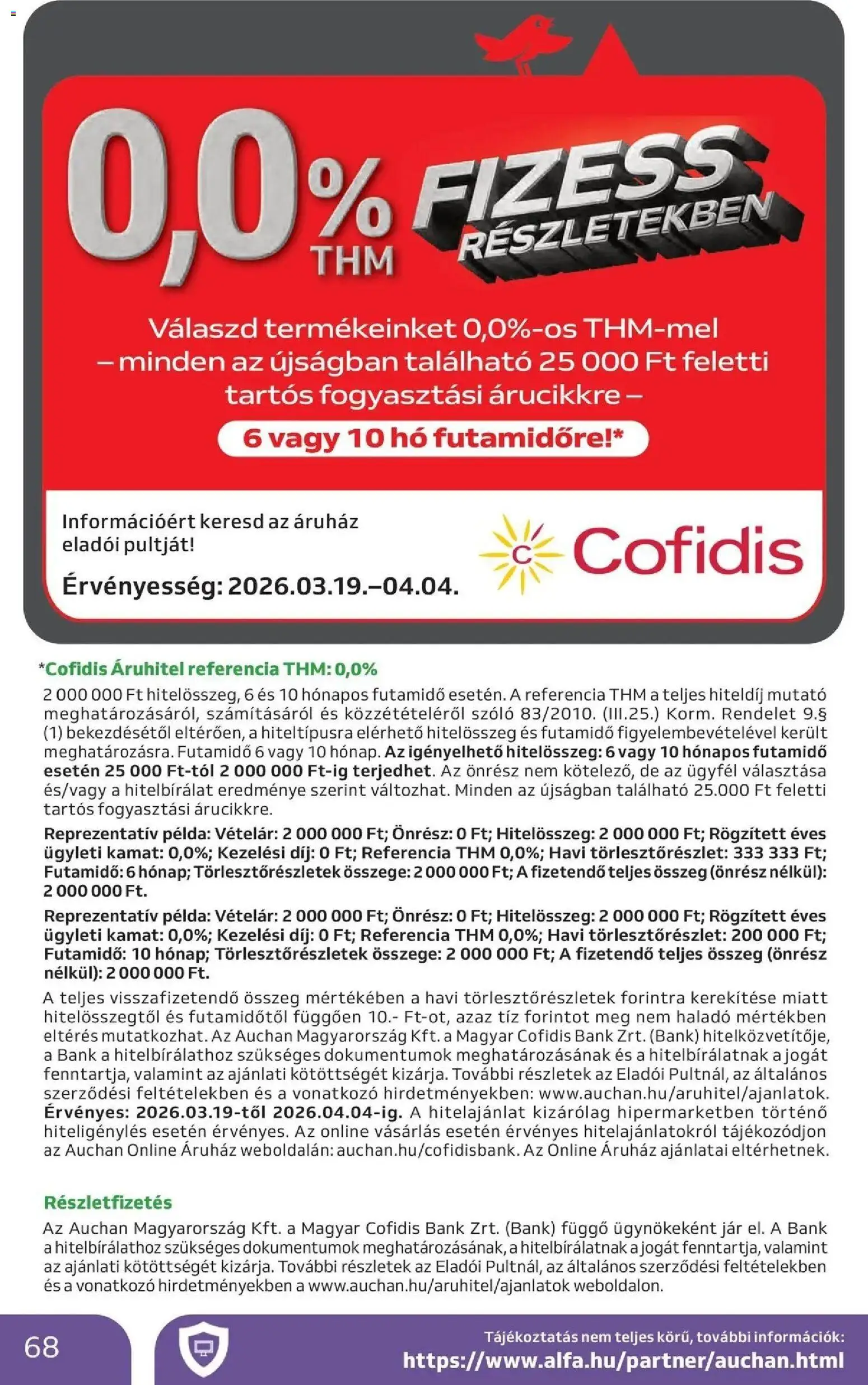 Auchan akciós ujság - amely érvényes a következő dátumtól: 19.03.2026 | Oldal: 68 | Termékek: Szőlő