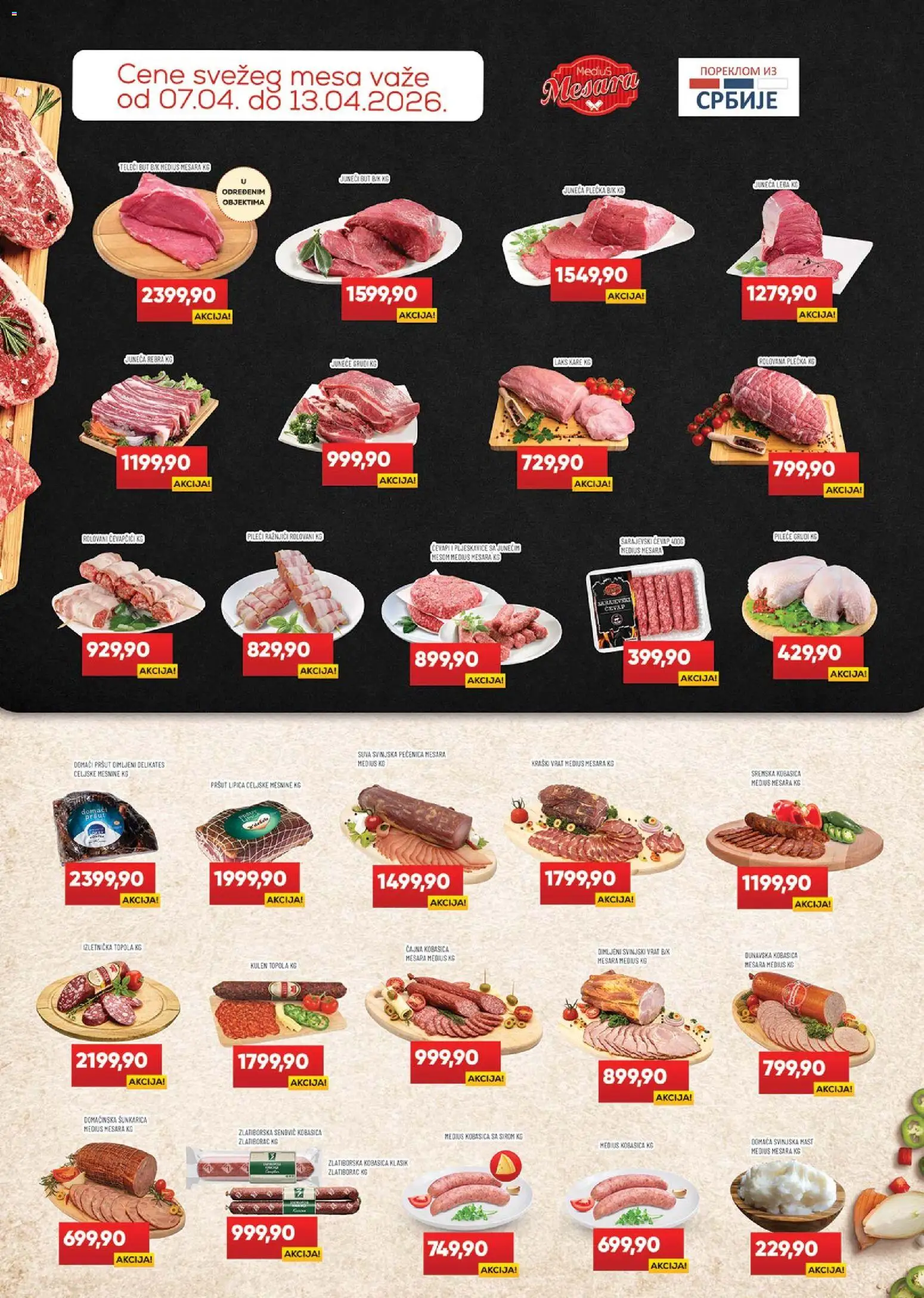 Medius katalog - važi od 07.04.2026 | Strana: 2 | Proizvode: Pršut, Suva svinjska pečenica, Svinjska mast, Kobasica