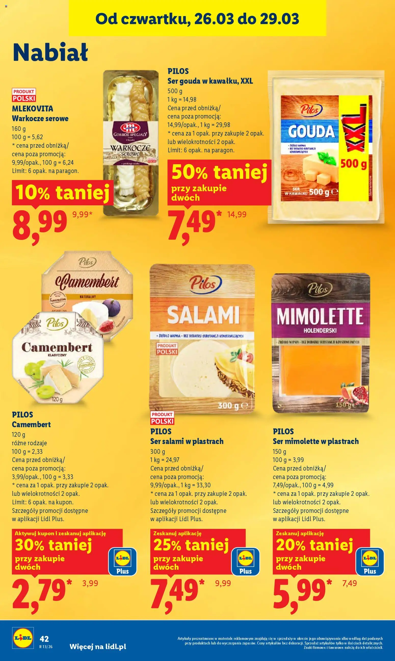 Lidl gazetka od 26.03.2026 | Strona: 42 | Produkty: Ser mimolette, Ser, Salami, Ser gouda