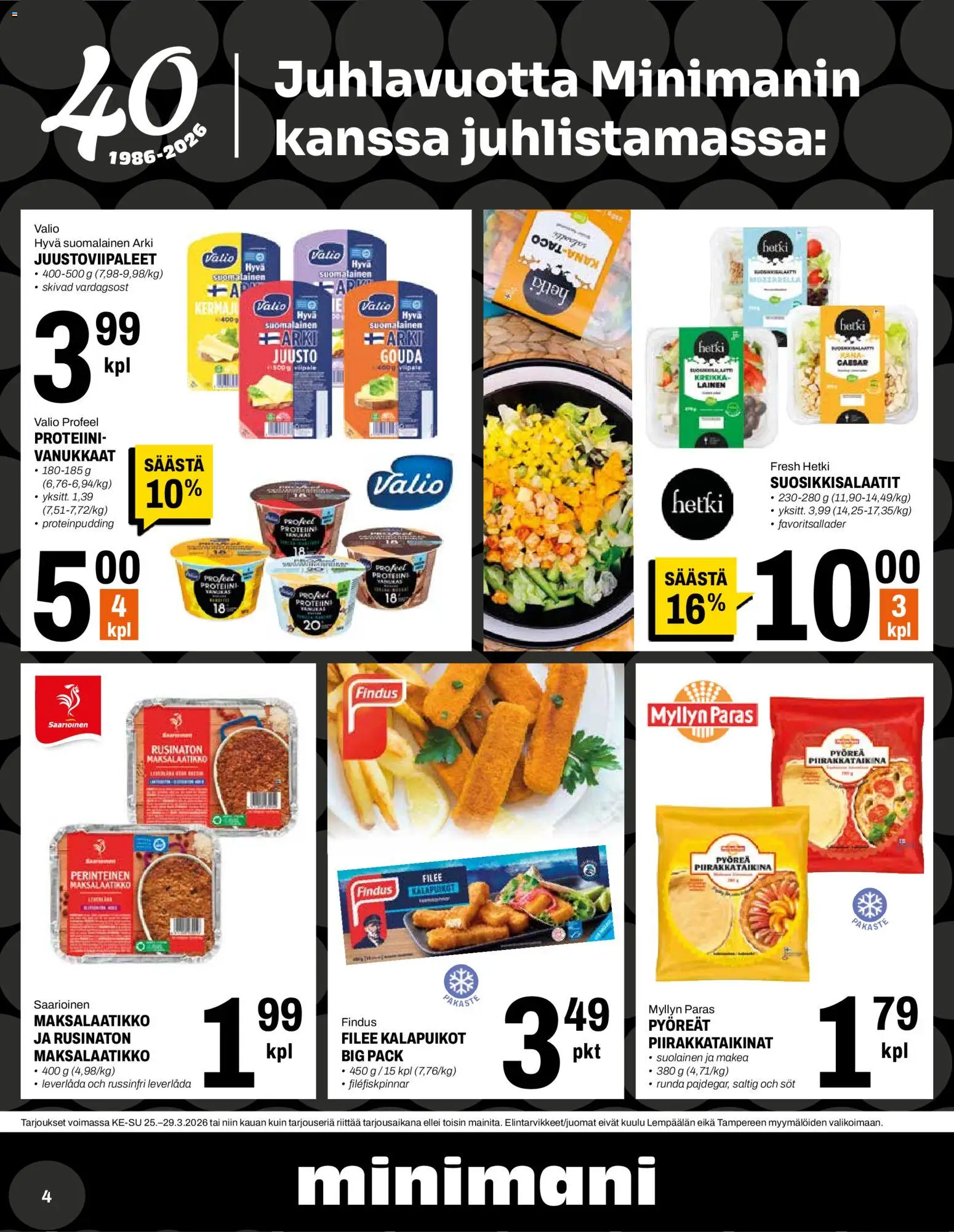 Minimani tarjoukset – voimassa 25.03.2026 alkaen | Sivu: 4 | Tuotteet: Kalapuikot, Kana, Juusto