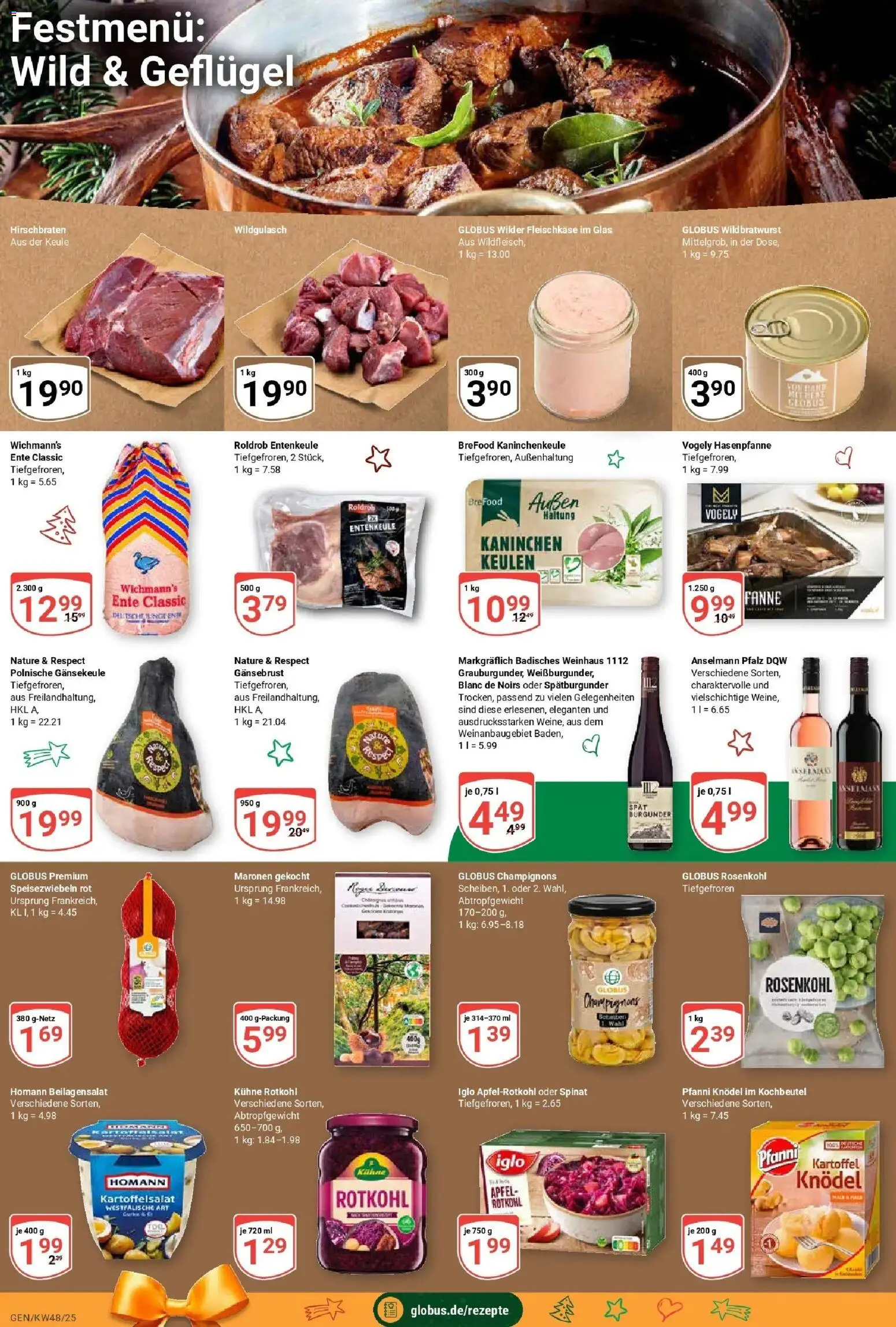 Globus prospekt Gensingen	 – gültig ab 23.11.2025 | Seite: 14 | Produkte: Rotkohl, Iglo, Bratwurst, Ente