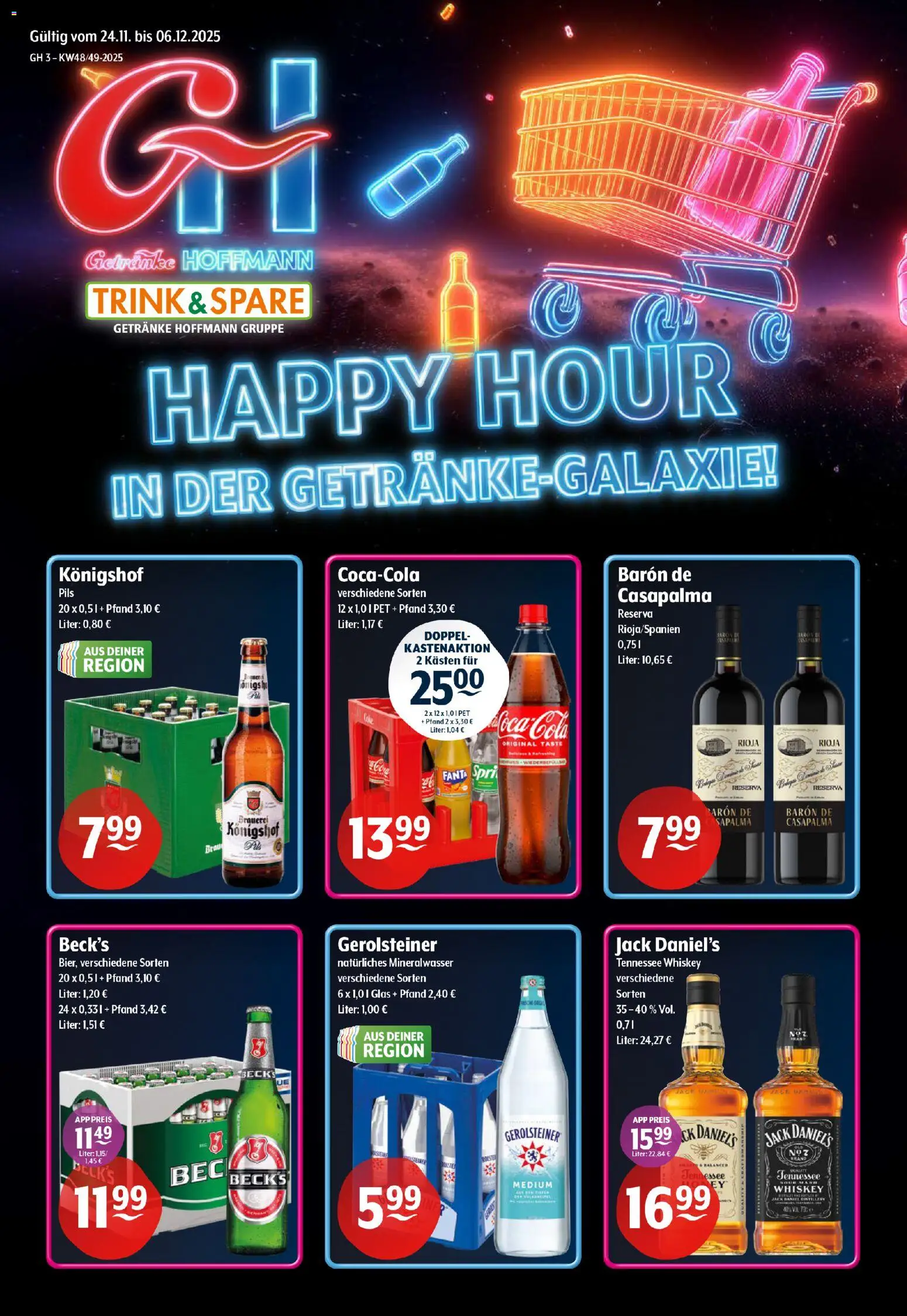 Trink und Spare - Black Friday – gültig ab 24.11.2025 | Seite: 1 | Produkte: Coca cola, Jack Daniel's, Rhonsprudel, Whiskey